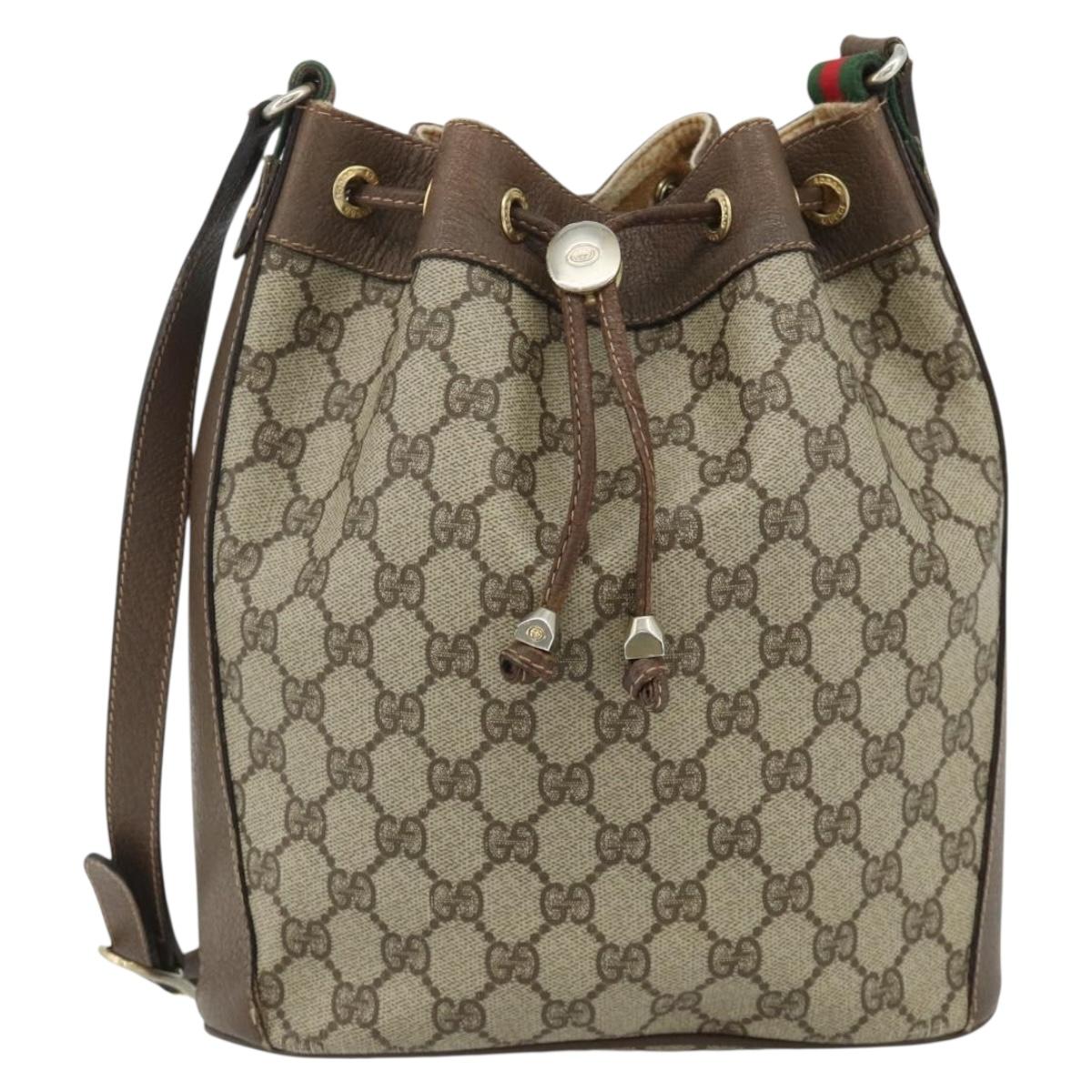 GUCCI GG Supreme Web Sherry Line Shoulder Bag PVC Beige Gold Auth ka4065