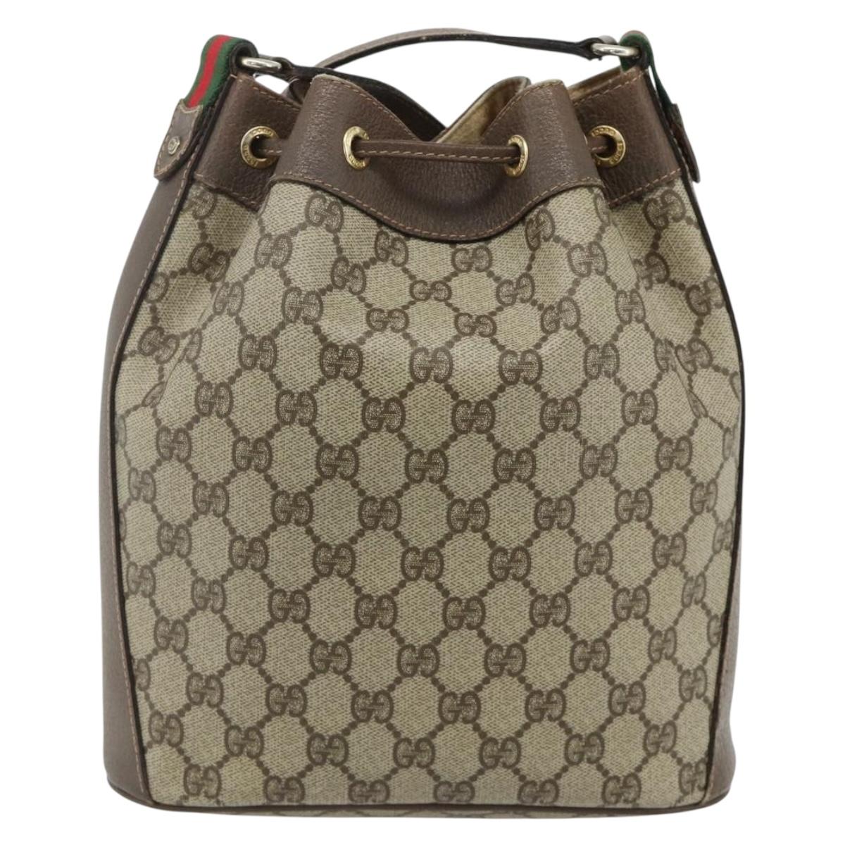 GUCCI GG Supreme Web Sherry Line Shoulder Bag PVC Beige Gold Auth ka4065