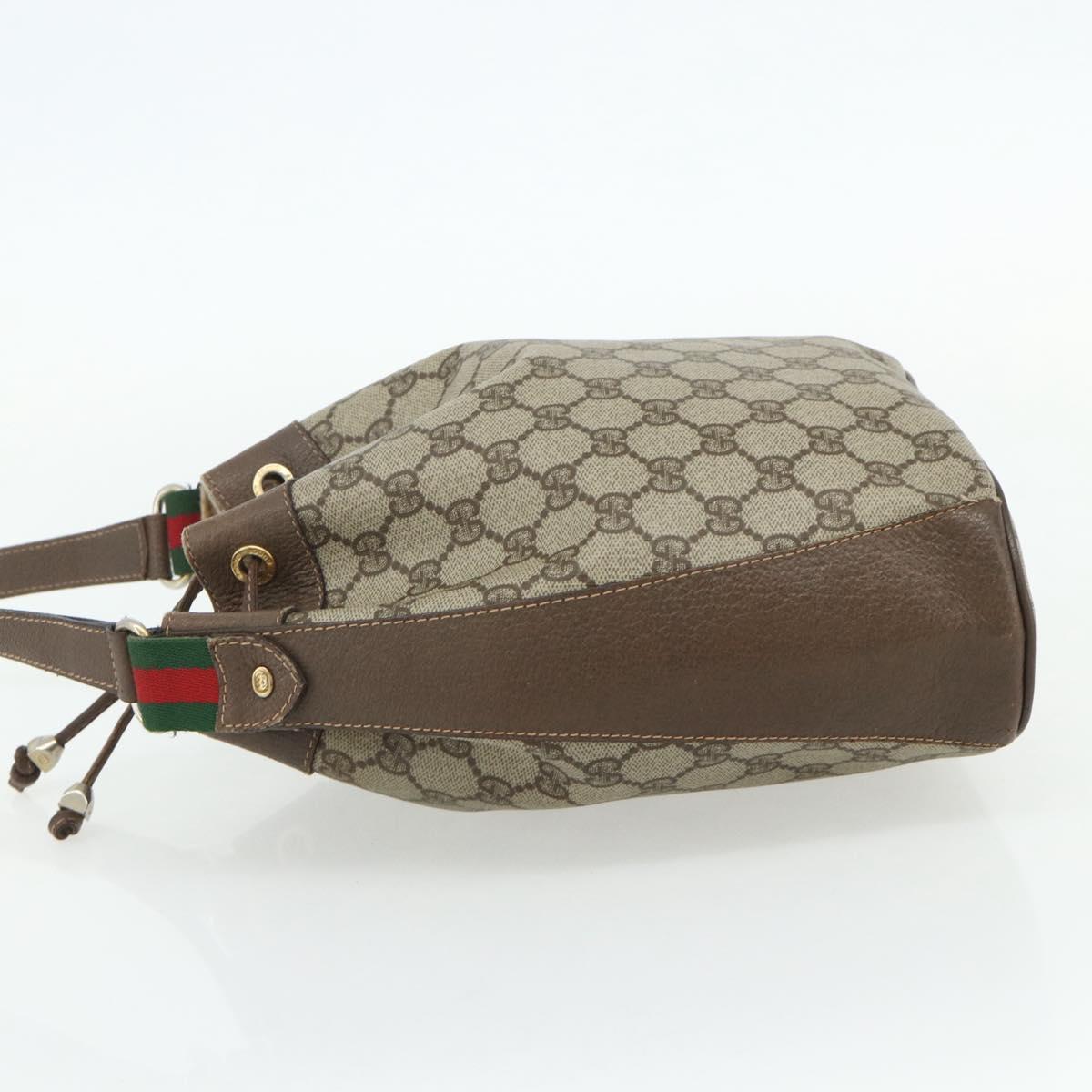 GUCCI GG Supreme Web Sherry Line Shoulder Bag PVC Beige Gold Auth ka4065