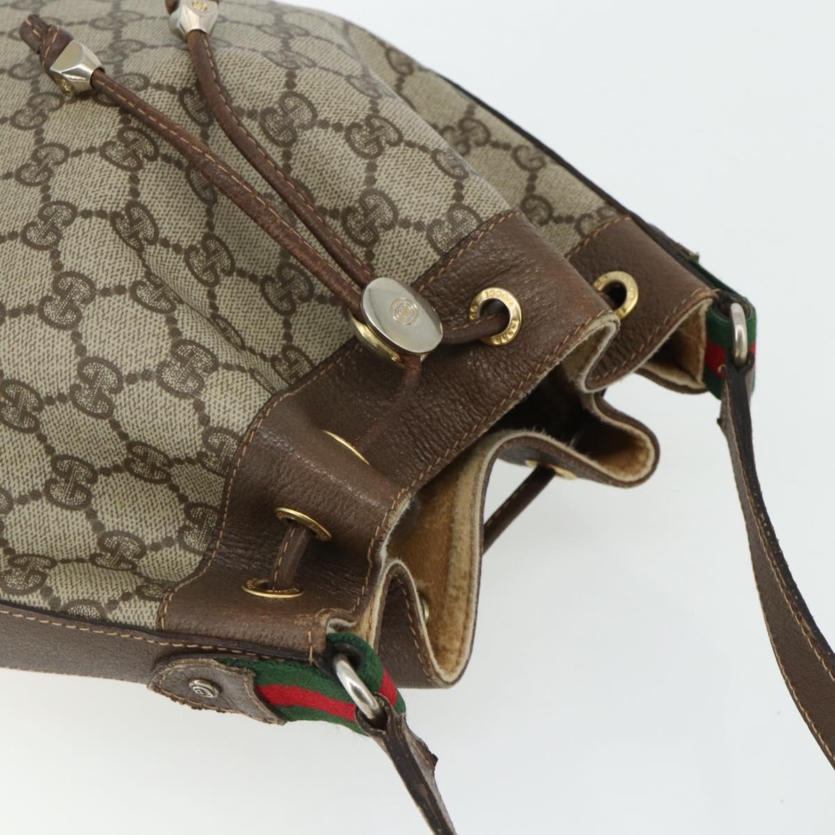 GUCCI GG Supreme Web Sherry Line Shoulder Bag PVC Beige Gold Auth ka4065