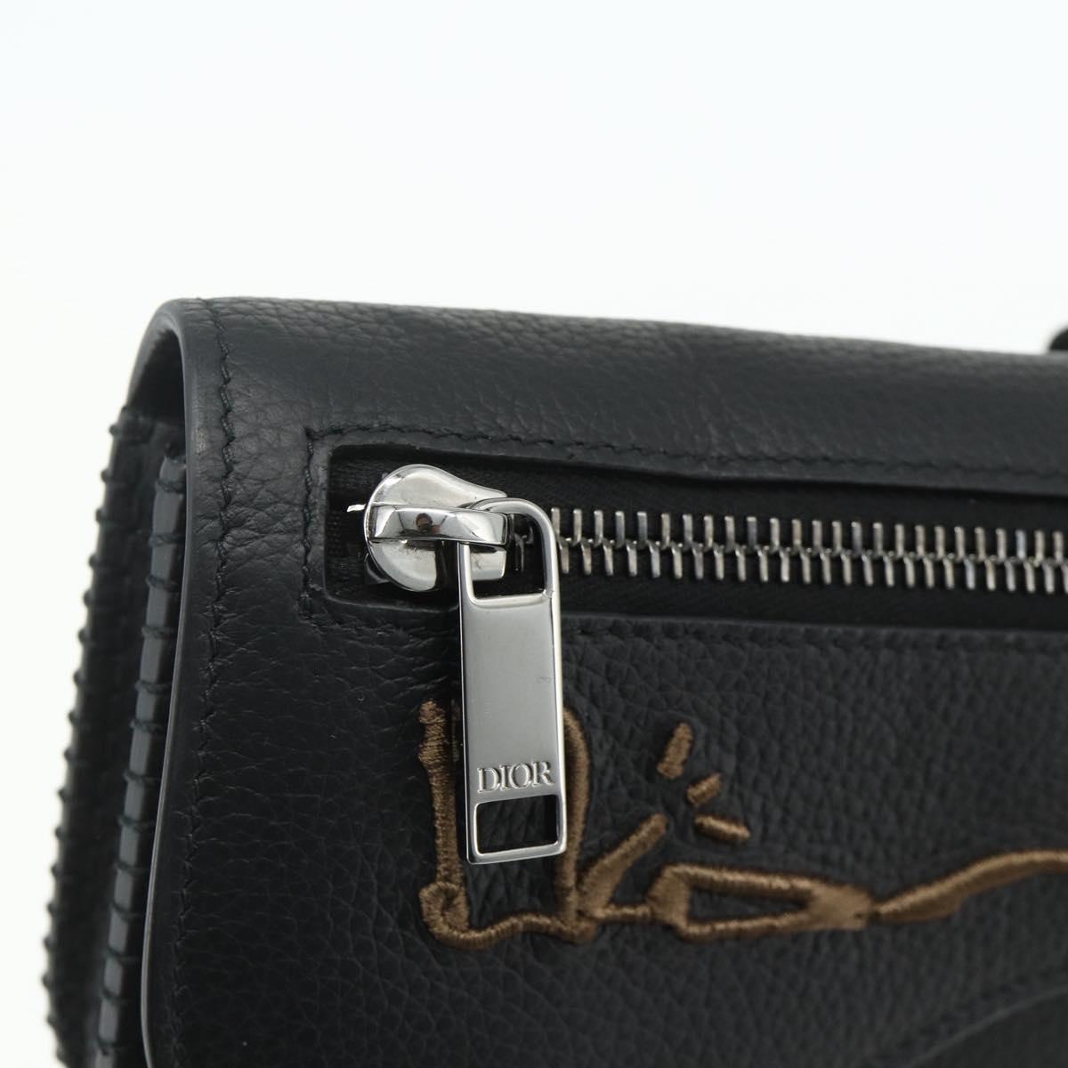 Christian Dior Saddle Arm Pouch Cactus Jack Leather Black Silver Auth ka4066A
