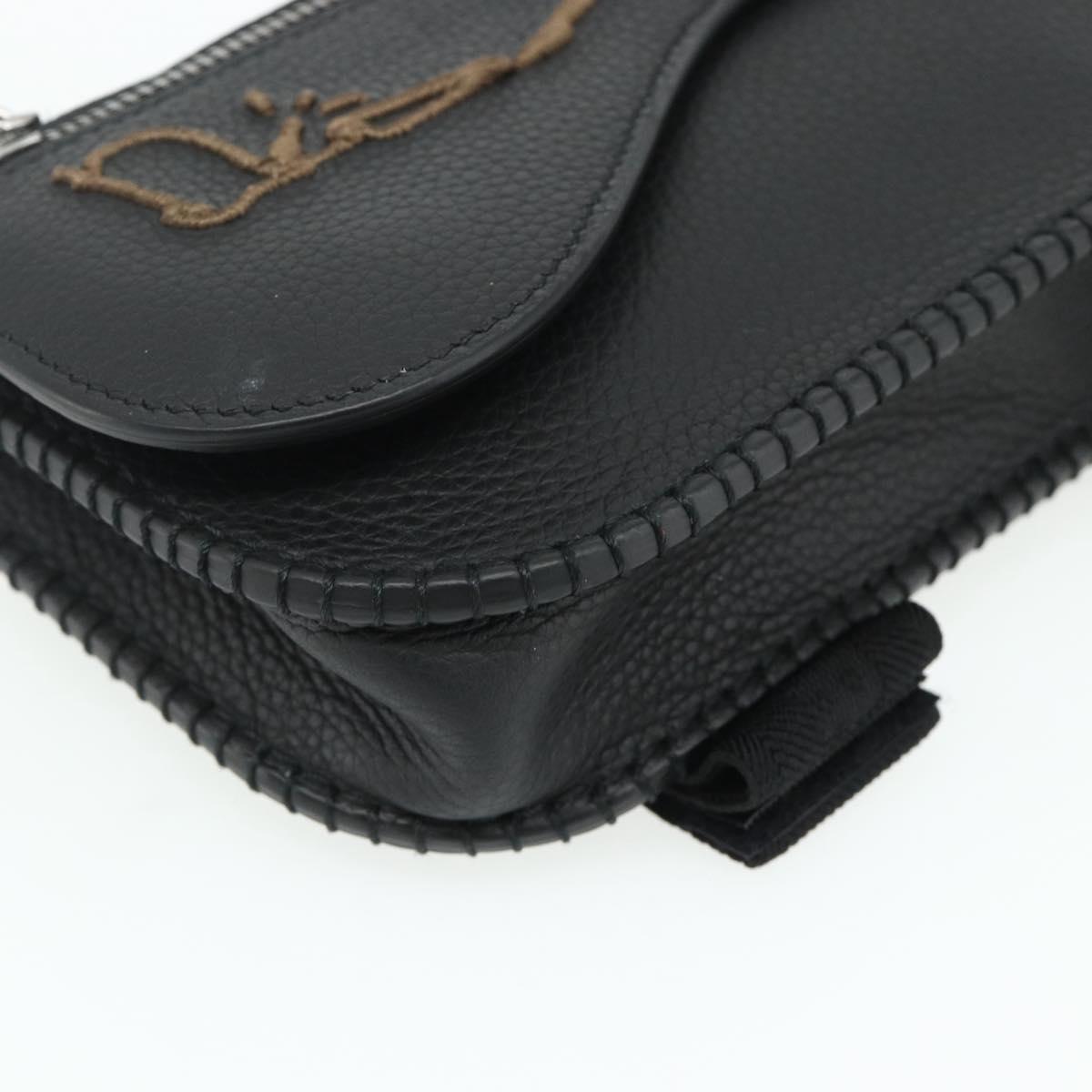 Christian Dior Saddle Arm Pouch Cactus Jack Leather Black Silver Auth ka4066A