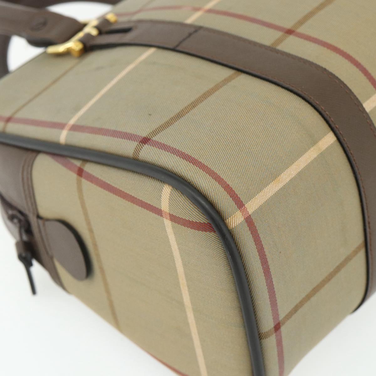 Burberrys Nova Check Hand Bag Canvas Leather Beige Gold Auth ka4067