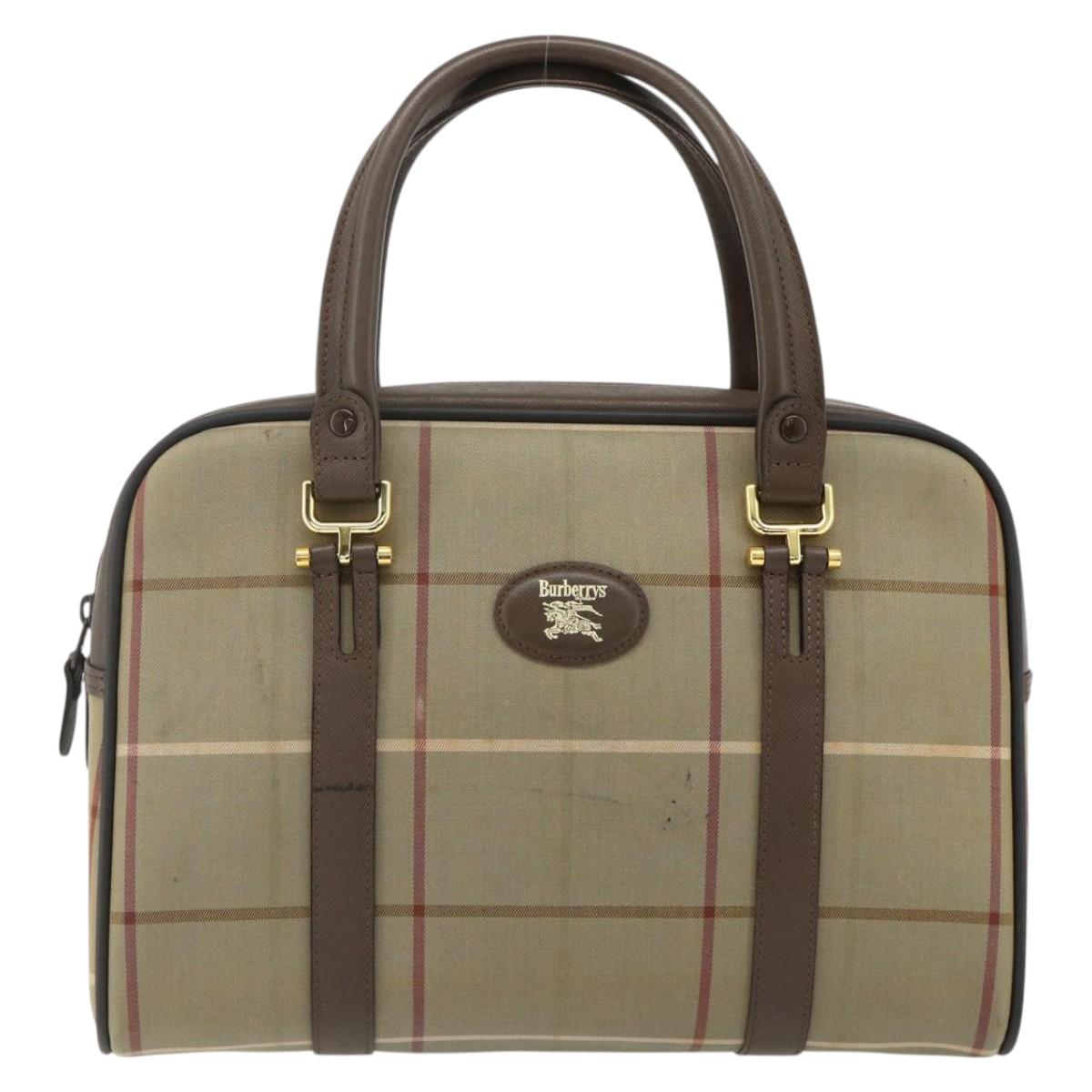 Burberrys Nova Check Hand Bag Canvas Leather Beige Gold Auth ka4067