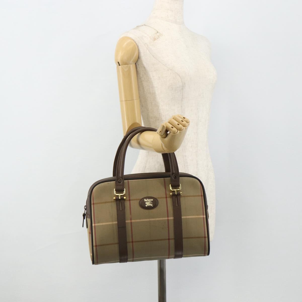 Burberrys Nova Check Hand Bag Canvas Leather Beige Gold Auth ka4067