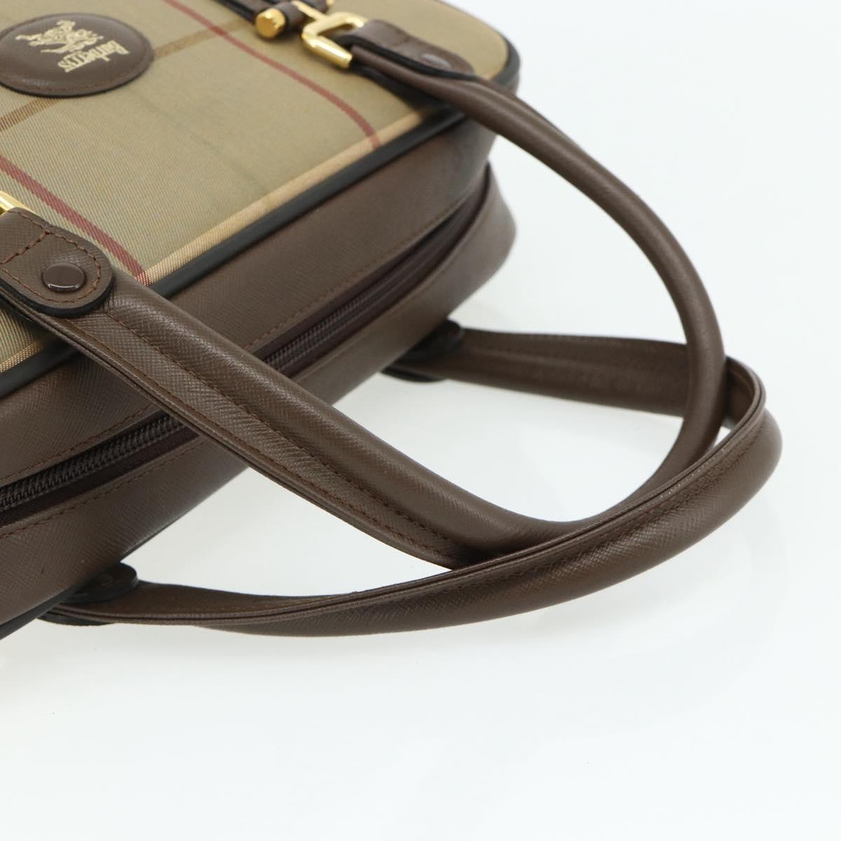 Burberrys Nova Check Hand Bag Canvas Leather Beige Gold Auth ka4067