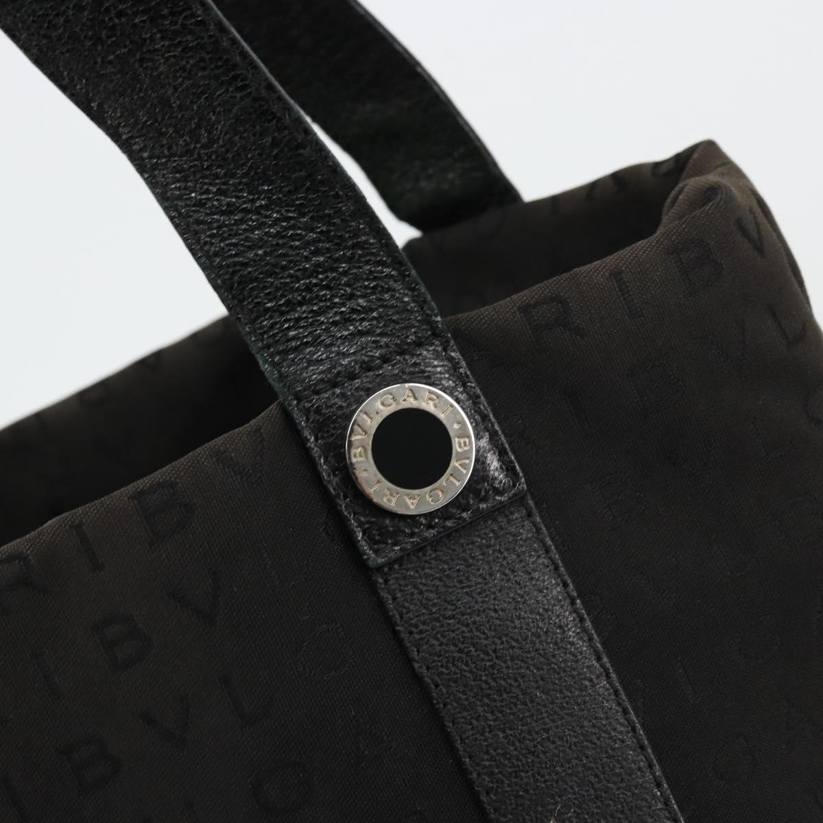 BVLGARI Tote Bag Canvas Leather Black Silver Auth ka4072