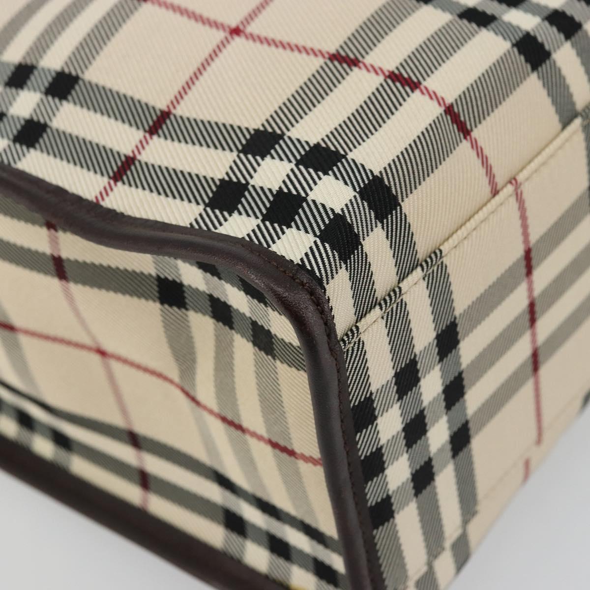 BURBERRY Nova Check Hand Bag Canvas Leather Beige Silver Auth ka4074A