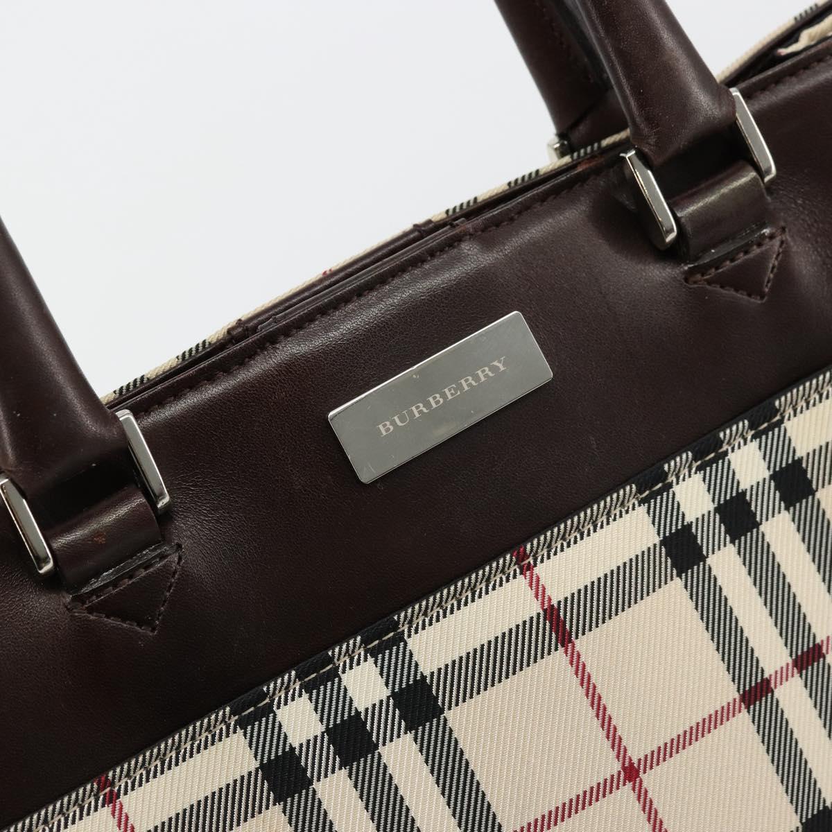 BURBERRY Nova Check Hand Bag Canvas Leather Beige Silver Auth ka4074A
