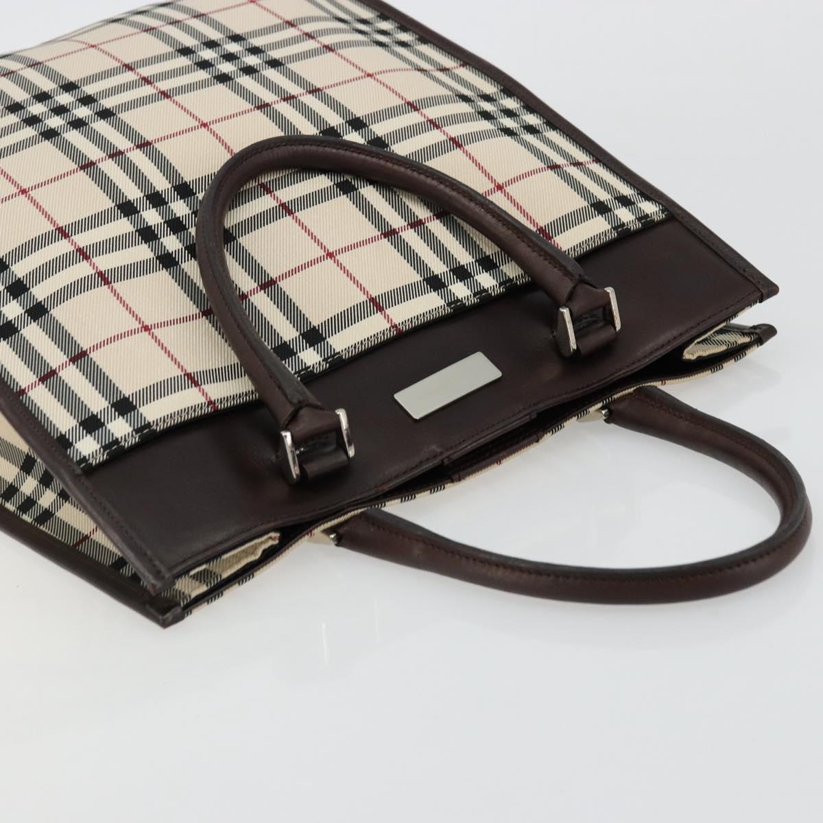 BURBERRY Nova Check Hand Bag Canvas Leather Beige Silver Auth ka4074A
