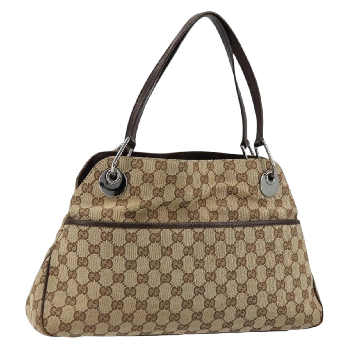 GUCCI GG Canvas Hand Bag Silver Beige 121023 Auth ka4077A