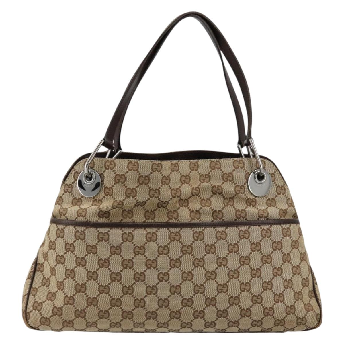 GUCCI GG Canvas Hand Bag Silver Beige 121023 Auth ka4077A