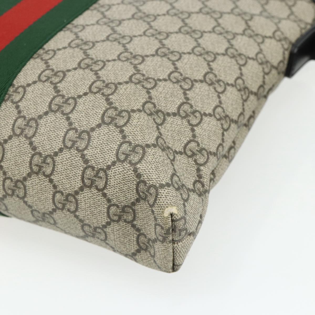 GUCCI GG Supreme Web Sherry Line Bag PVC Beige Silver 387111 Auth ka4079