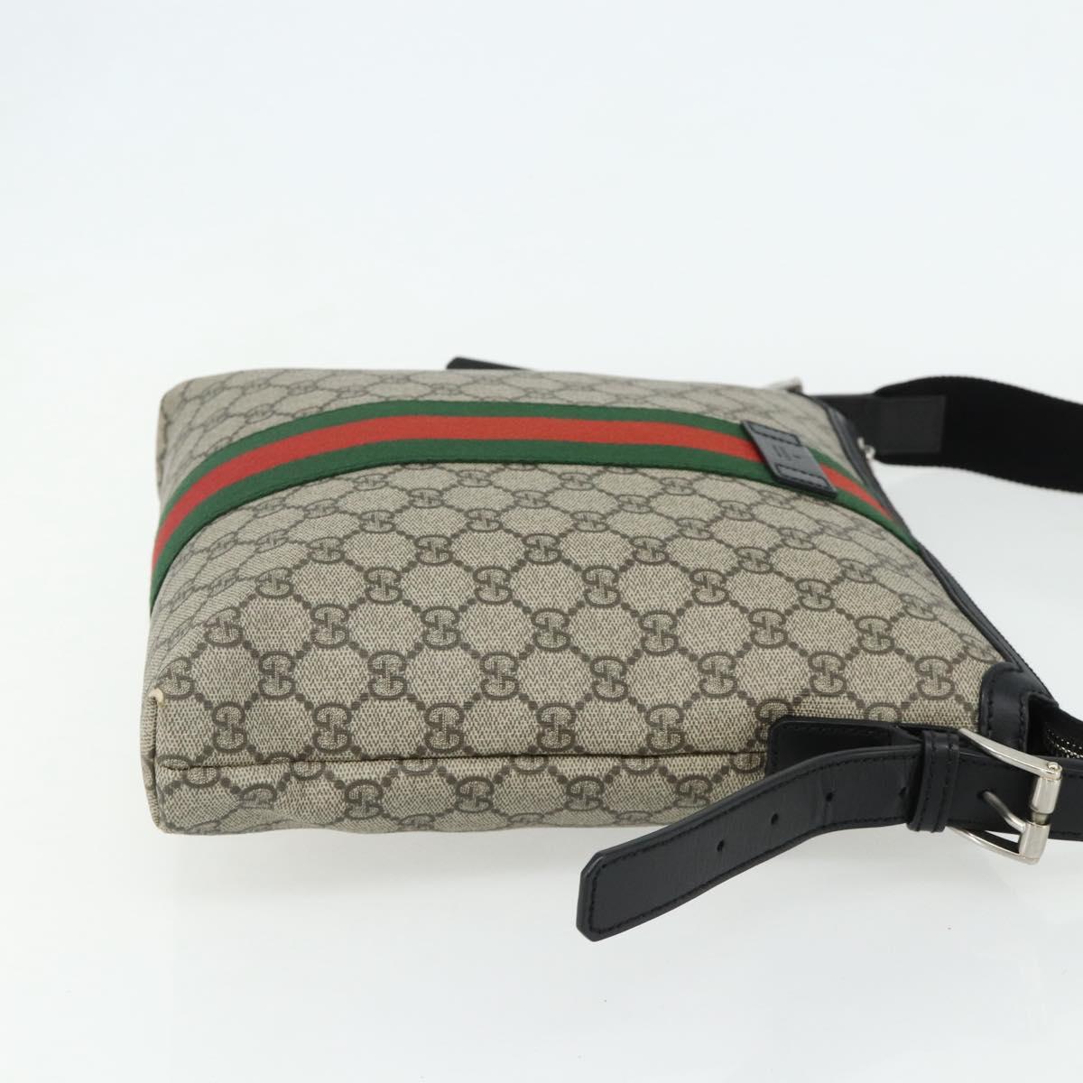 GUCCI GG Supreme Web Sherry Line Bag PVC Beige Silver 387111 Auth ka4079