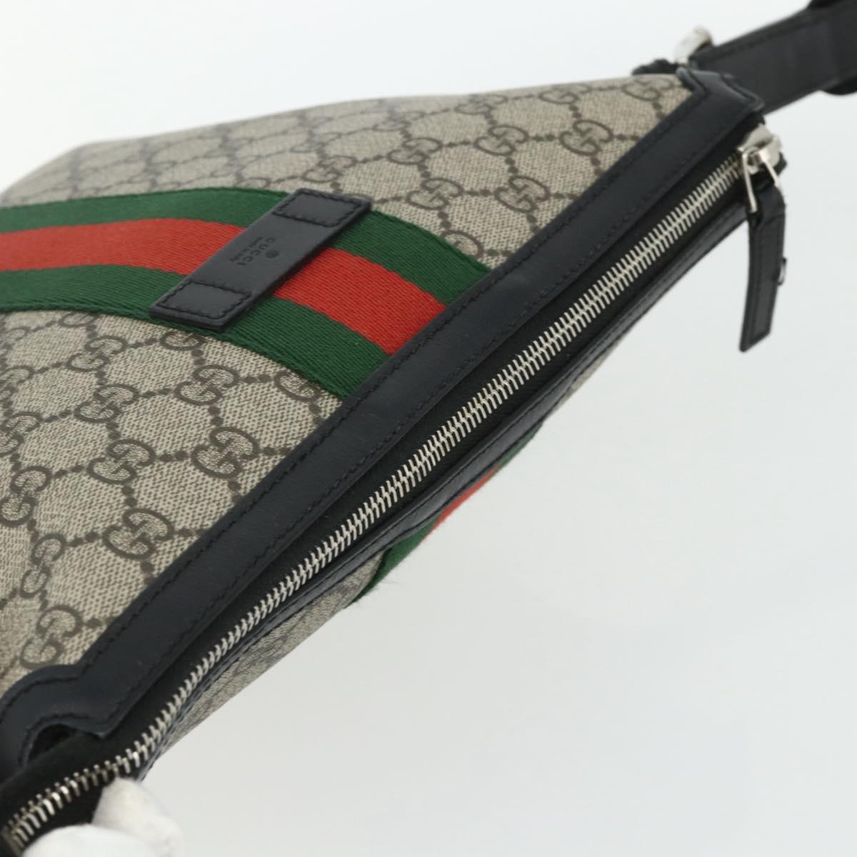 GUCCI GG Supreme Web Sherry Line Bag PVC Beige Silver 387111 Auth ka4079