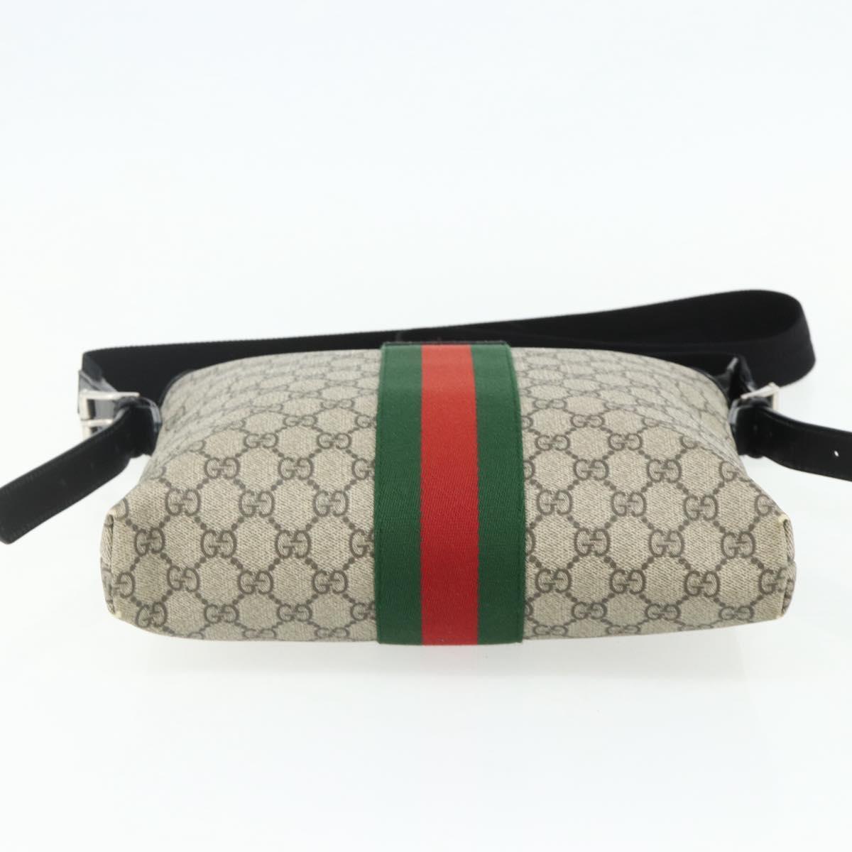 GUCCI GG Supreme Web Sherry Line Bag PVC Beige Silver 387111 Auth ka4079