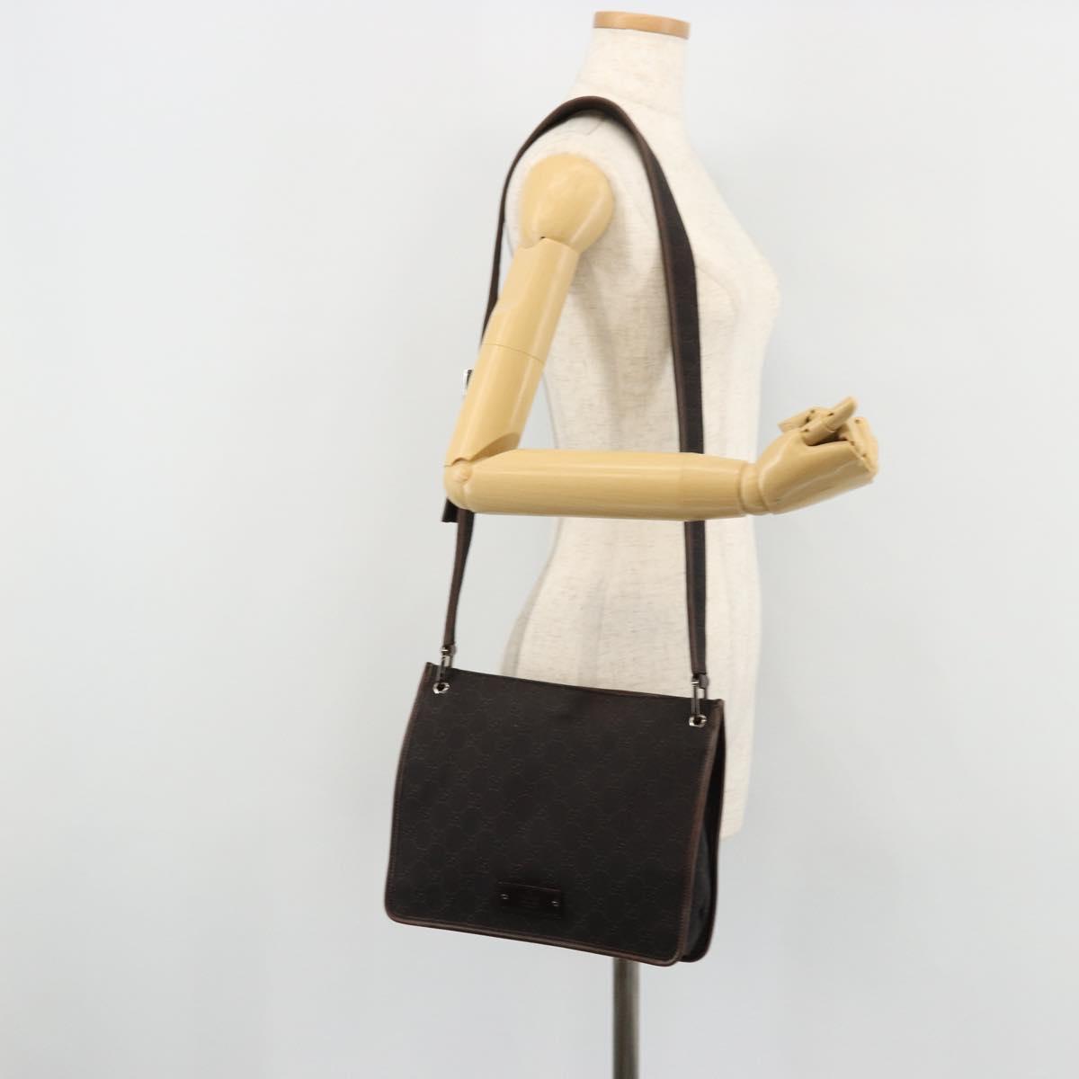 GUCCI GG Canvas Shoulder Bag Outlet Brown Silver 91762 Auth ka4080A