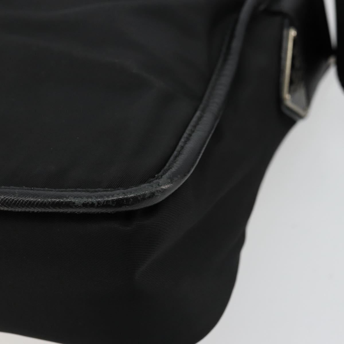 PRADA Shoulder Bag Nylon Leather Black Silver Auth ka4087