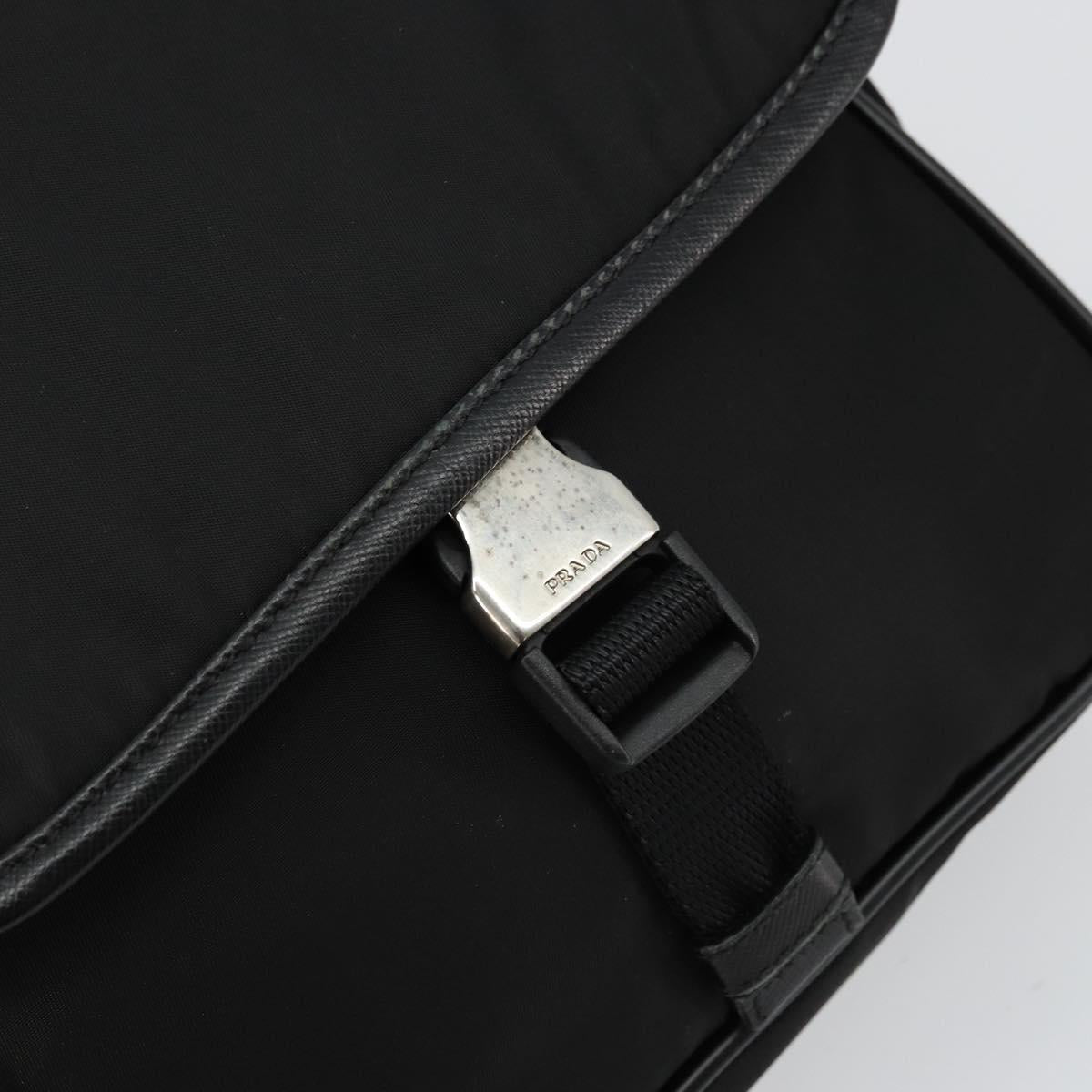 PRADA Shoulder Bag Nylon Leather Black Silver Auth ka4087