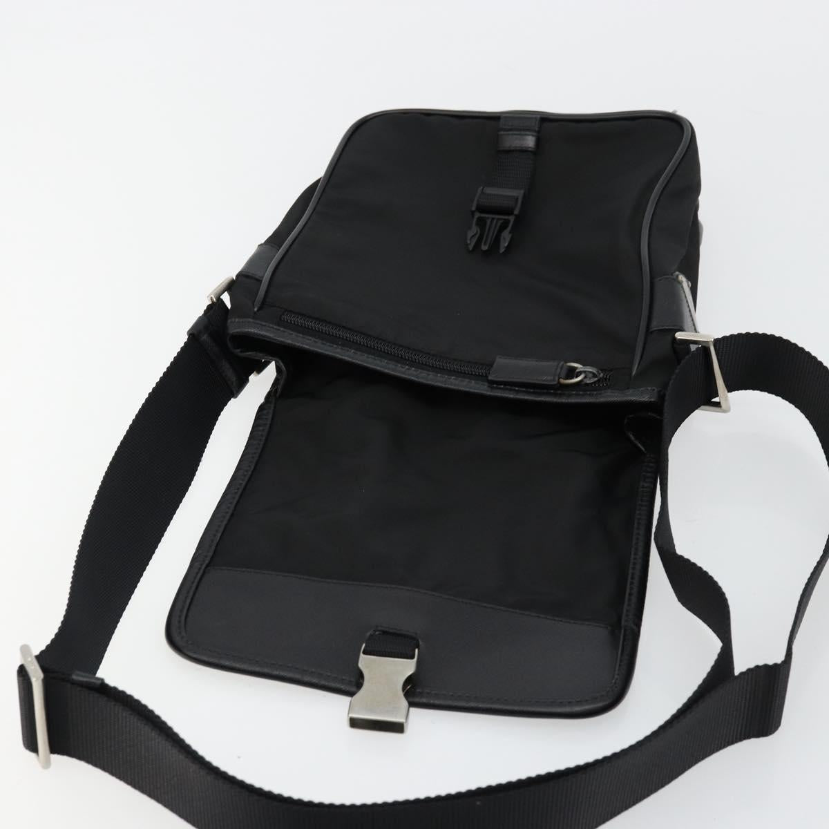 PRADA Shoulder Bag Nylon Leather Black Silver Auth ka4087