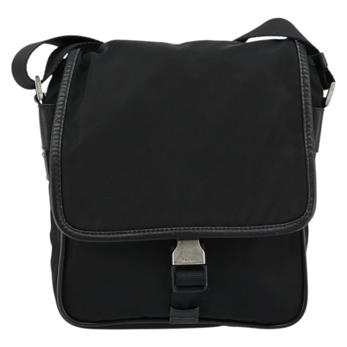 PRADA Shoulder Bag Nylon Leather Black Silver Auth ka4087