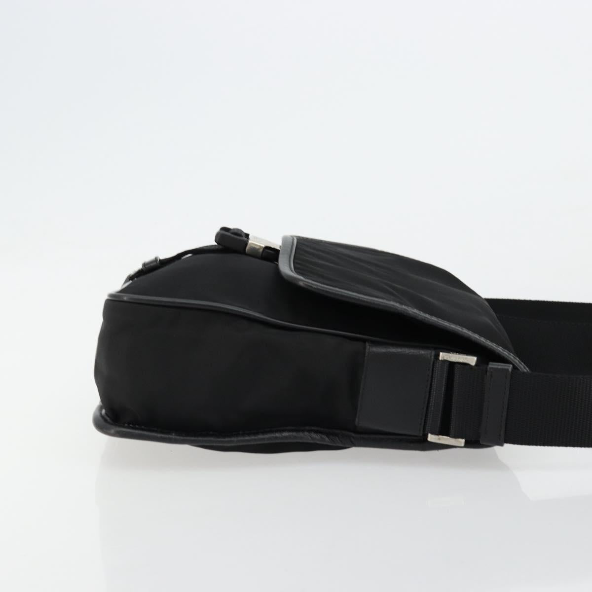 PRADA Shoulder Bag Nylon Leather Black Silver Auth ka4087