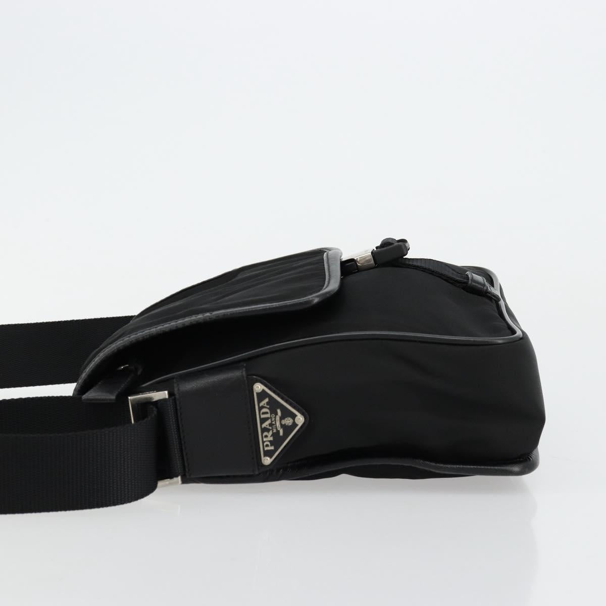 PRADA Shoulder Bag Nylon Leather Black Silver Auth ka4087