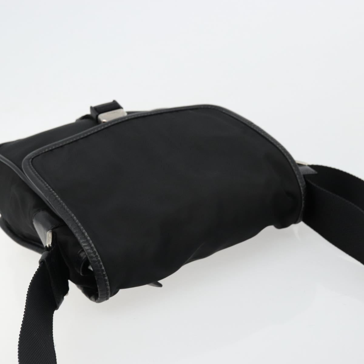 PRADA Shoulder Bag Nylon Leather Black Silver Auth ka4087