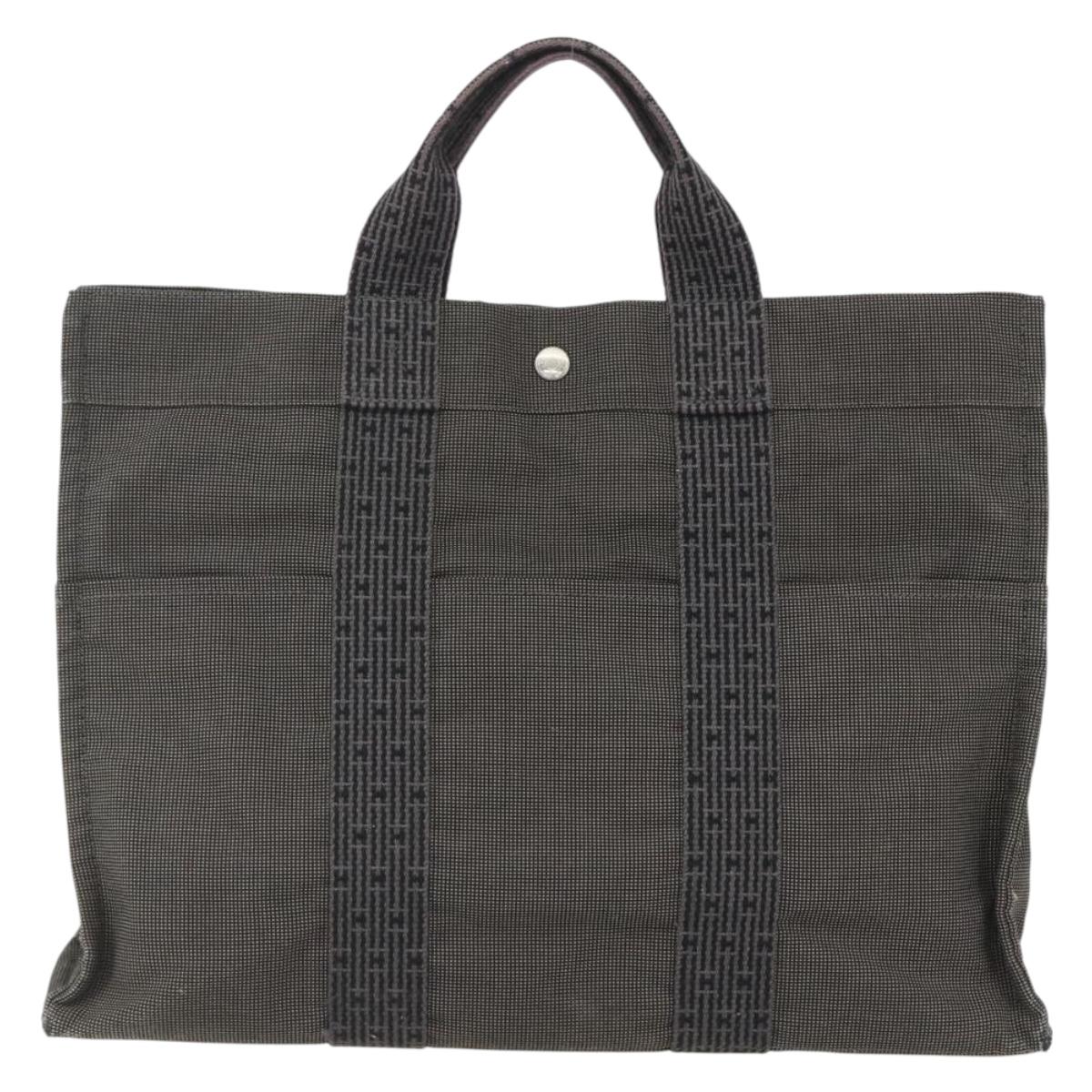 HERMES Her Line MM Hand Bag Canvas Gray Silver Auth ka409