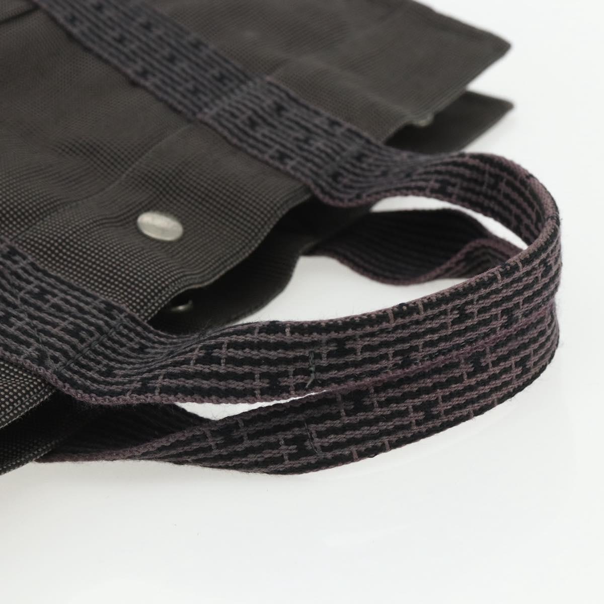 HERMES Her Line MM Hand Bag Canvas Gray Silver Auth ka409