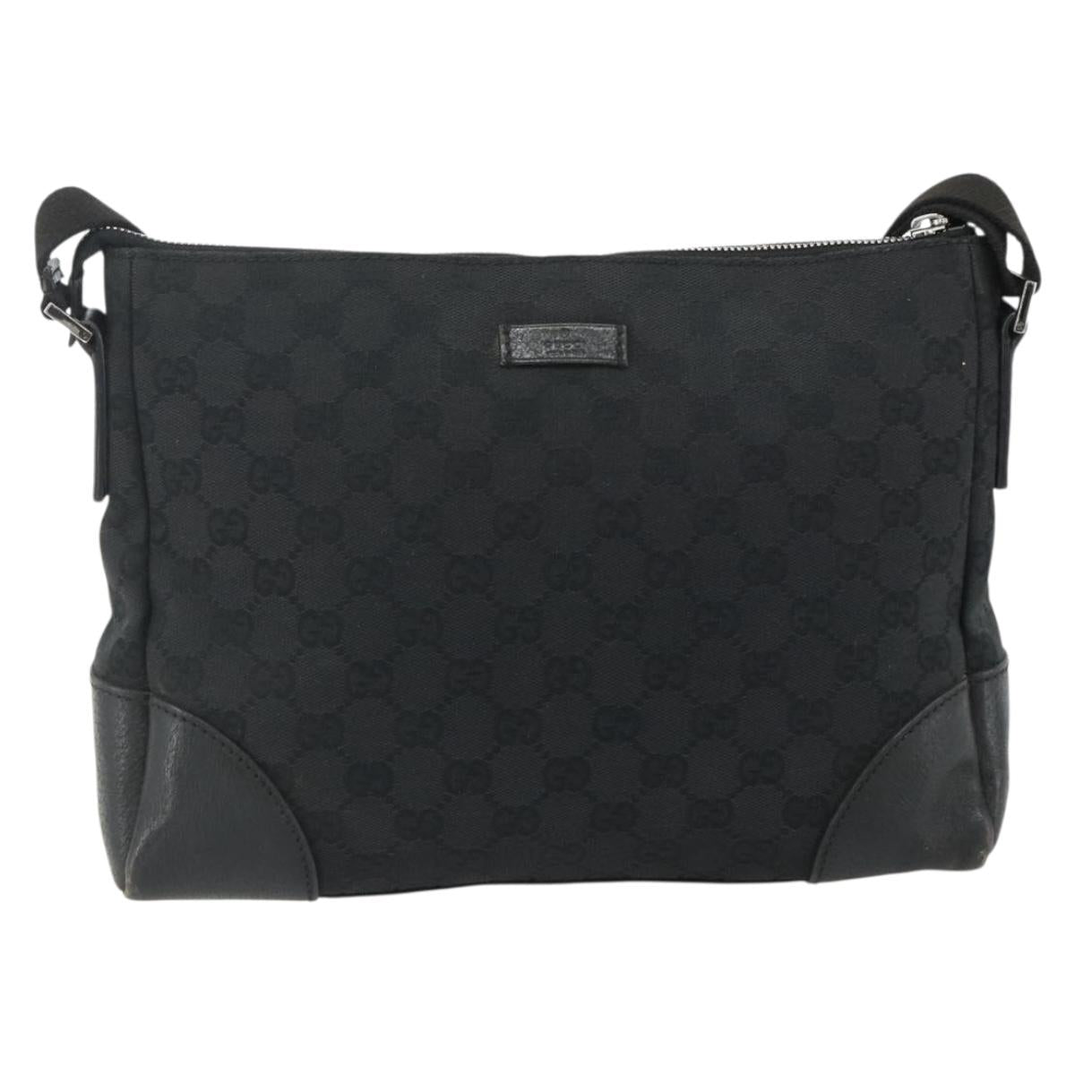 GUCCI GG Canvas Shoulder Bag Black Silver 114273 Auth ka4091
