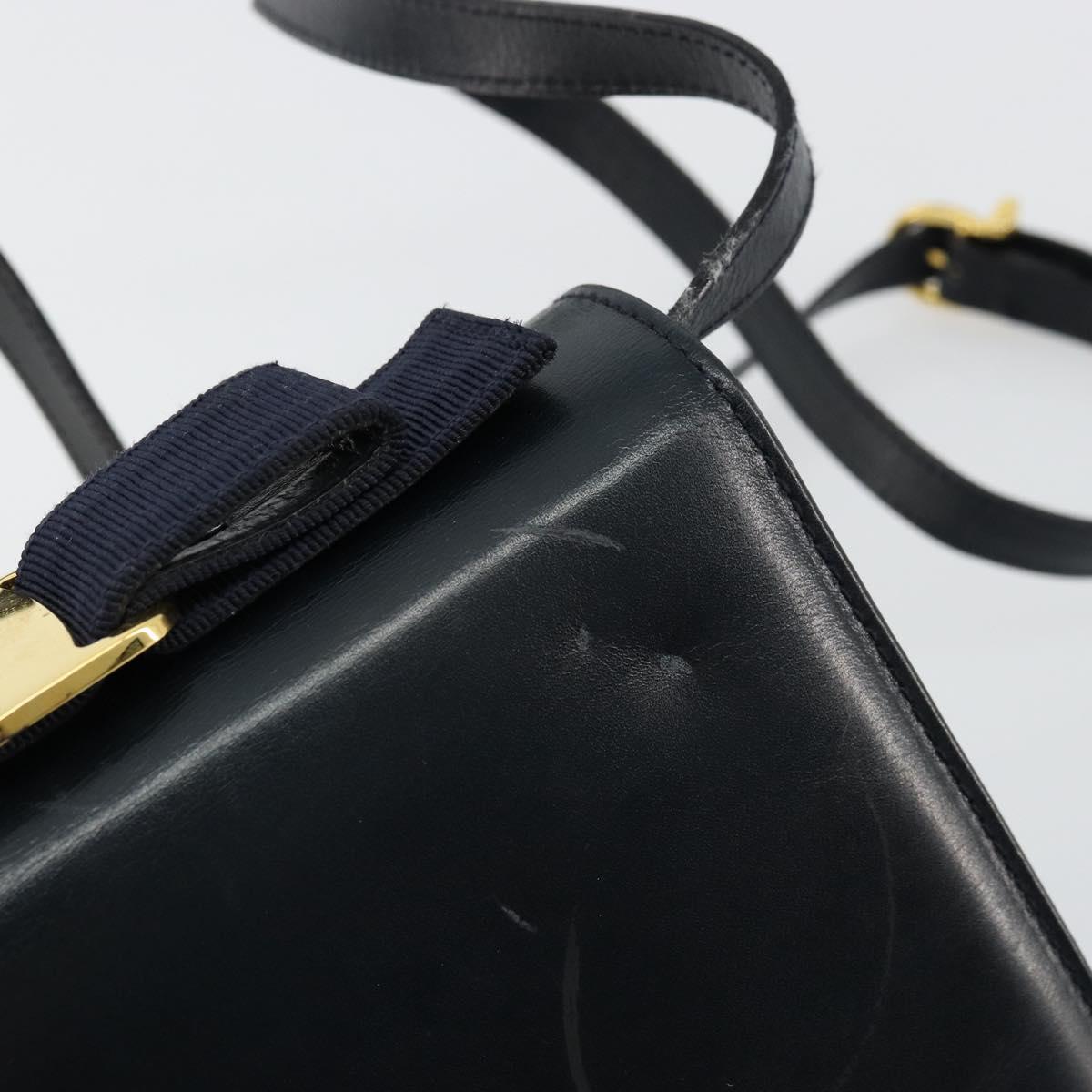 Salvatore Ferragamo Vala Shoulder Bag Leather Navy Gold Auth ka4099