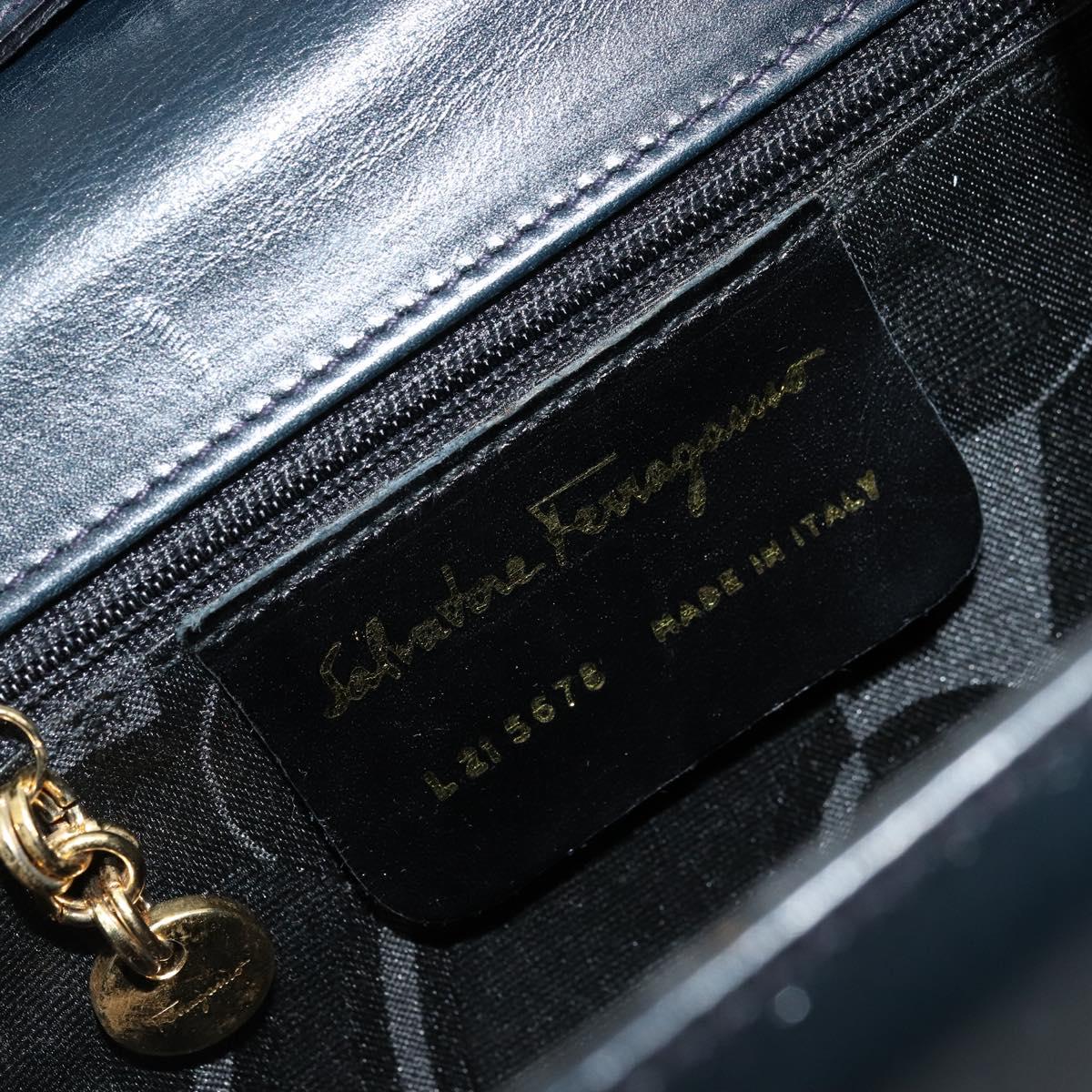 Salvatore Ferragamo Vala Shoulder Bag Leather Navy Gold Auth ka4099