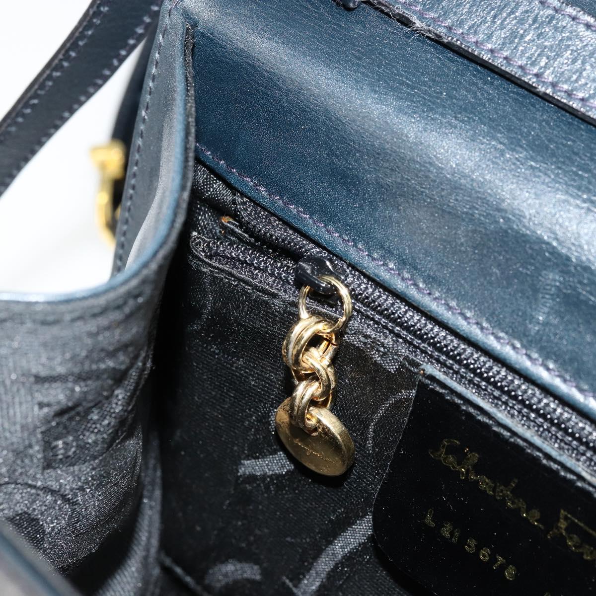 Salvatore Ferragamo Vala Shoulder Bag Leather Navy Gold Auth ka4099