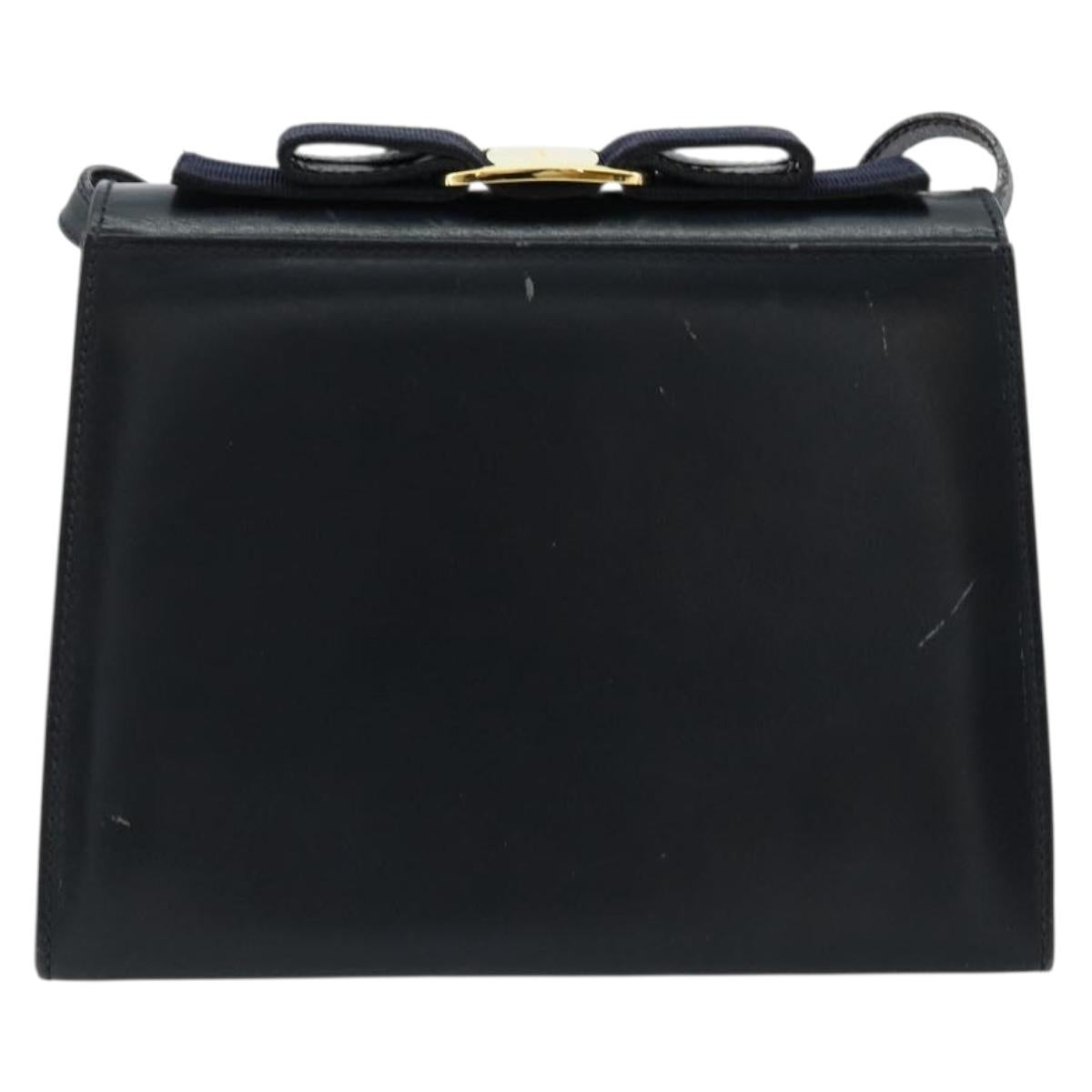Salvatore Ferragamo Vala Shoulder Bag Leather Navy Gold Auth ka4099