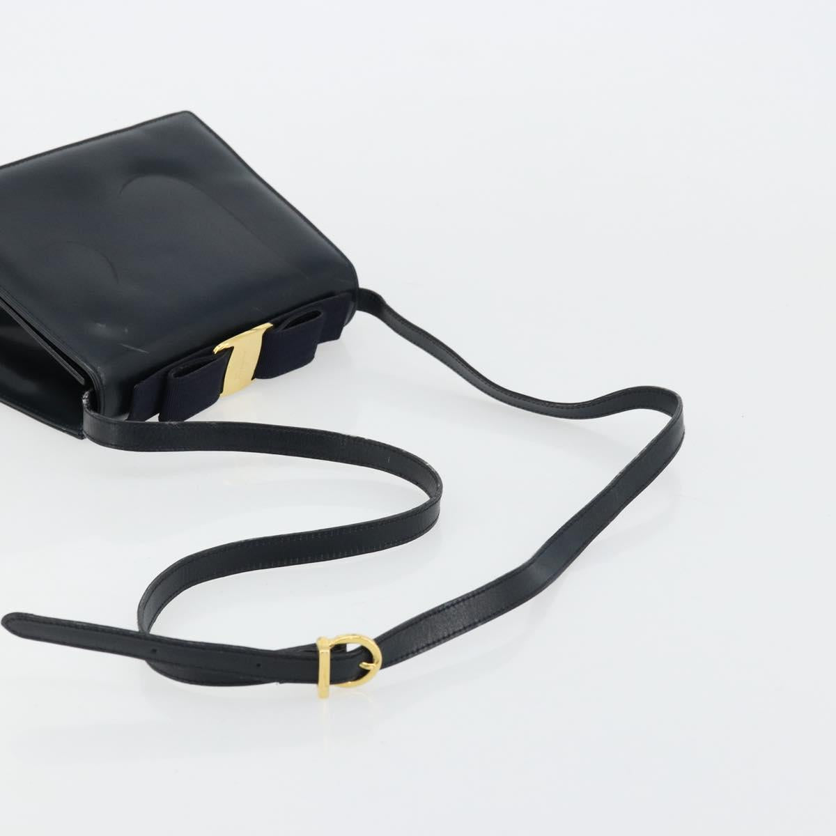 Salvatore Ferragamo Vala Shoulder Bag Leather Navy Gold Auth ka4099