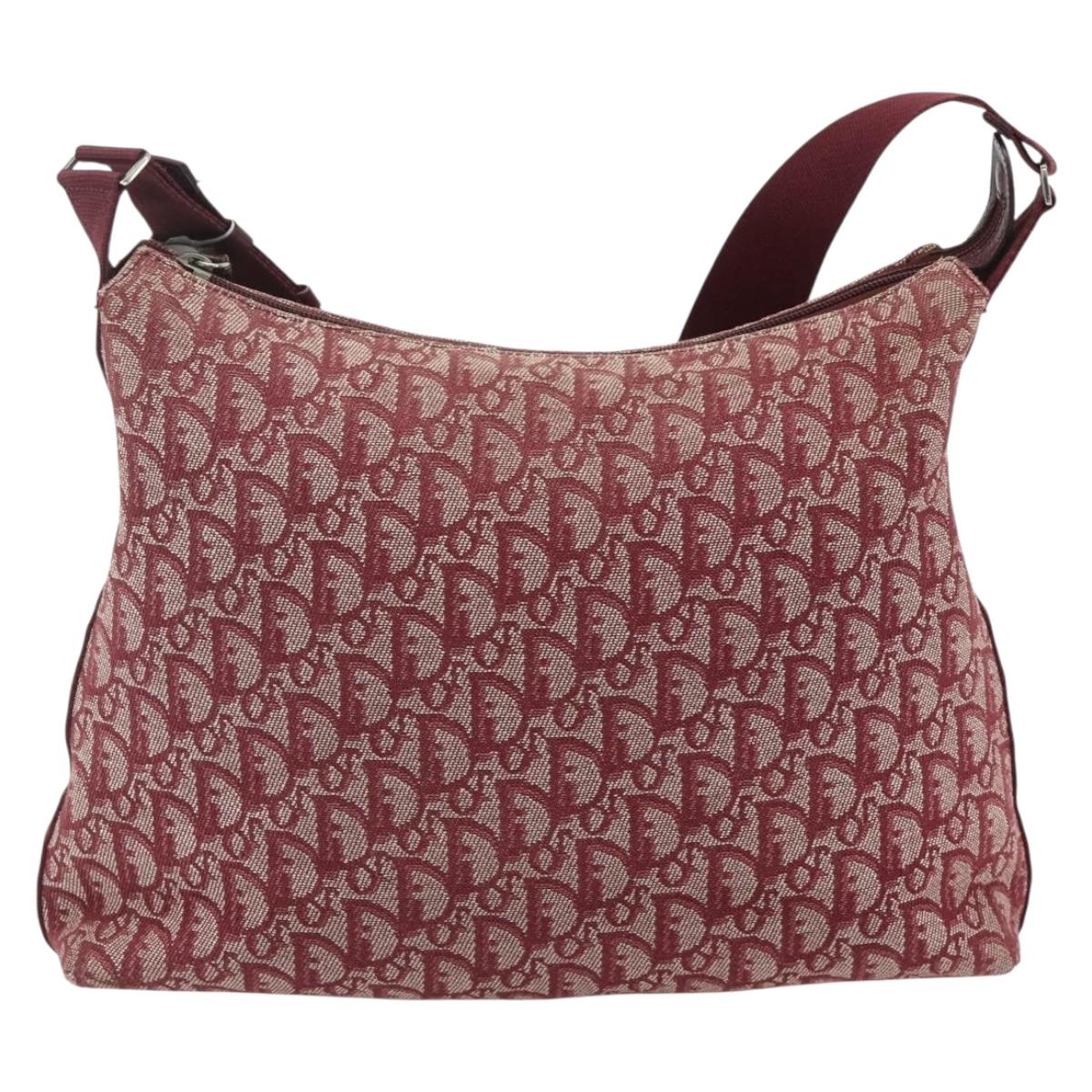 Christian Dior Trotter Canvas Shoulder Bag Red Silver Auth ka4100A