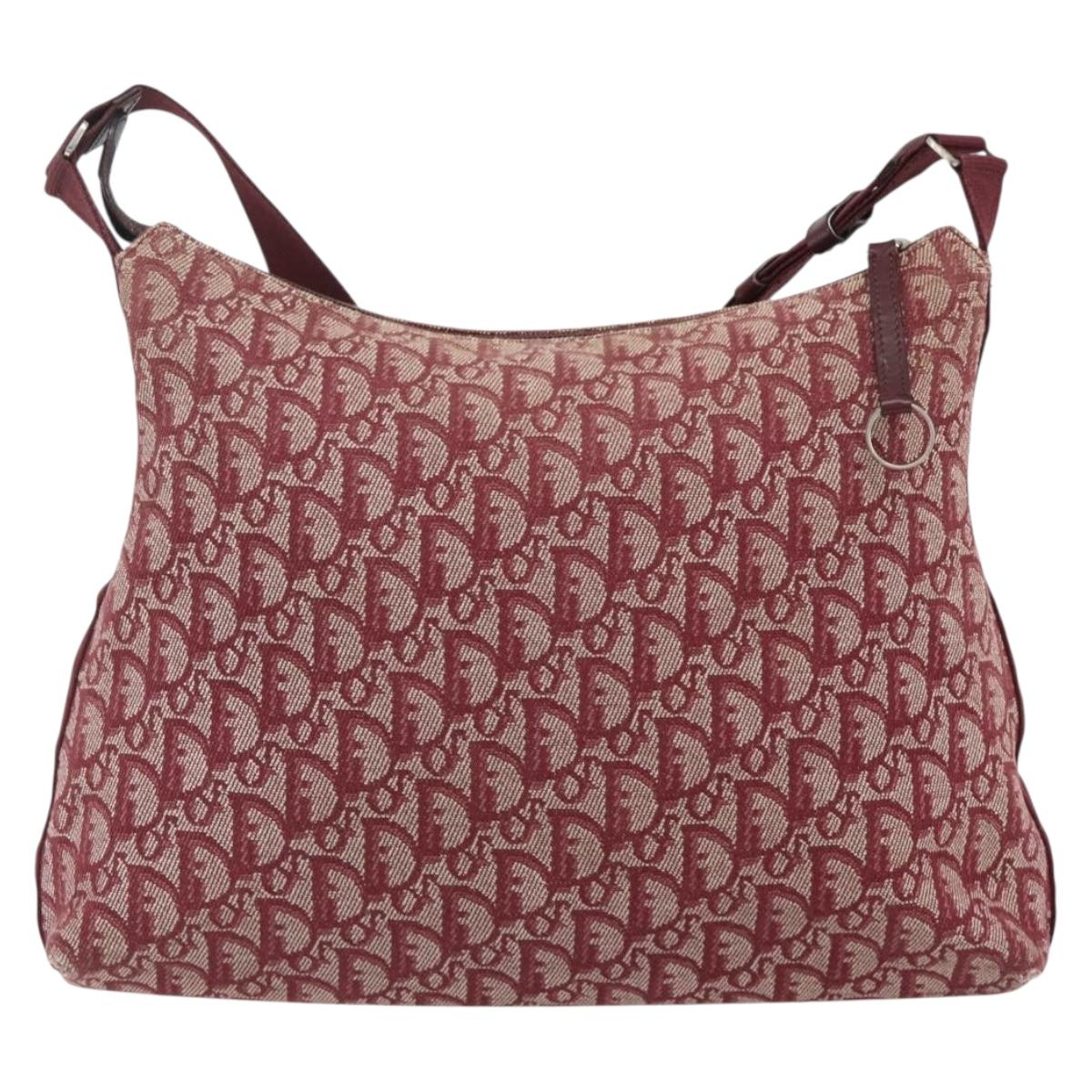Christian Dior Trotter Canvas Shoulder Bag Red Silver Auth ka4100A