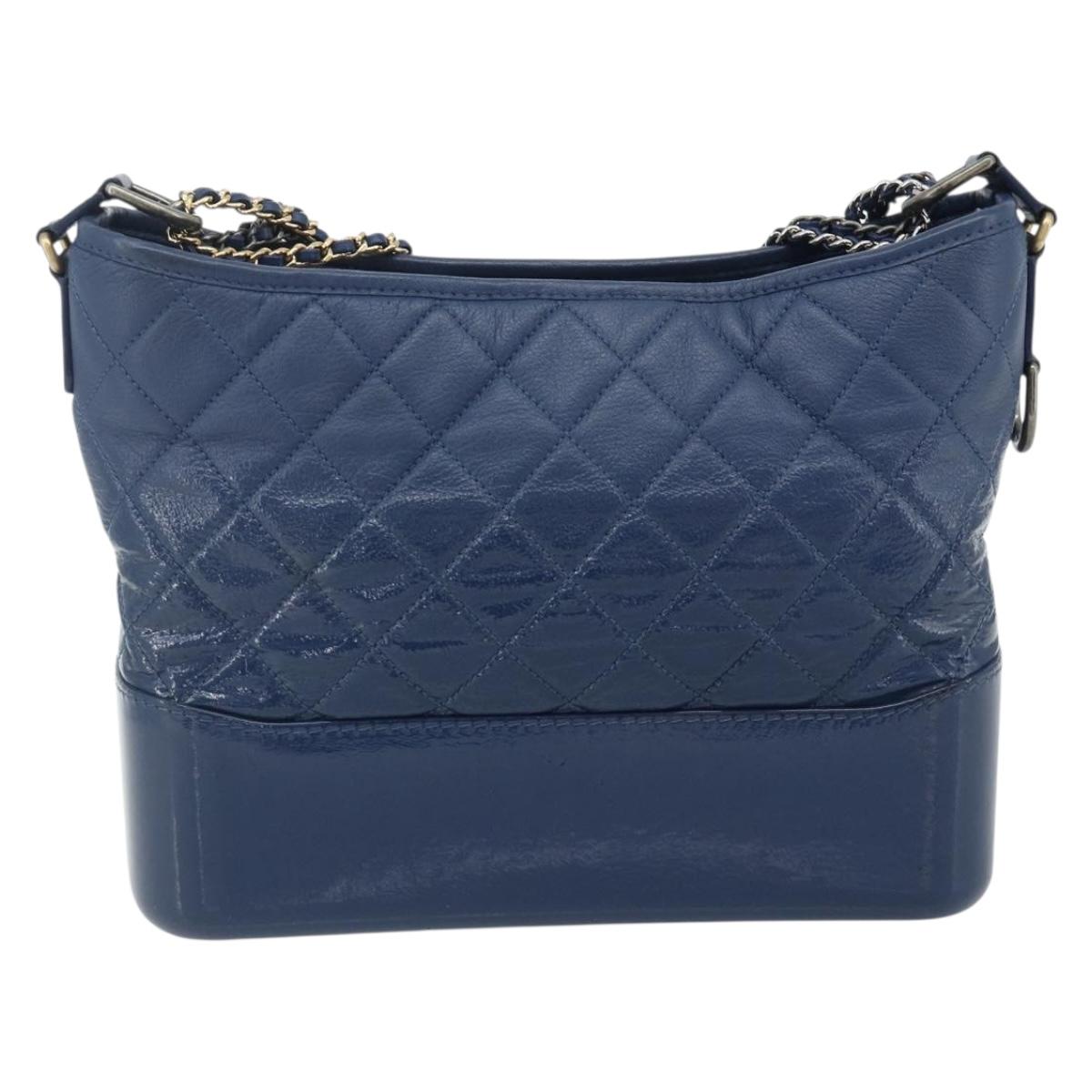 CHANEL Chain Gabriel De Chanel Bag Caviar Skin Blue Gold CC Auth ka4104SAV