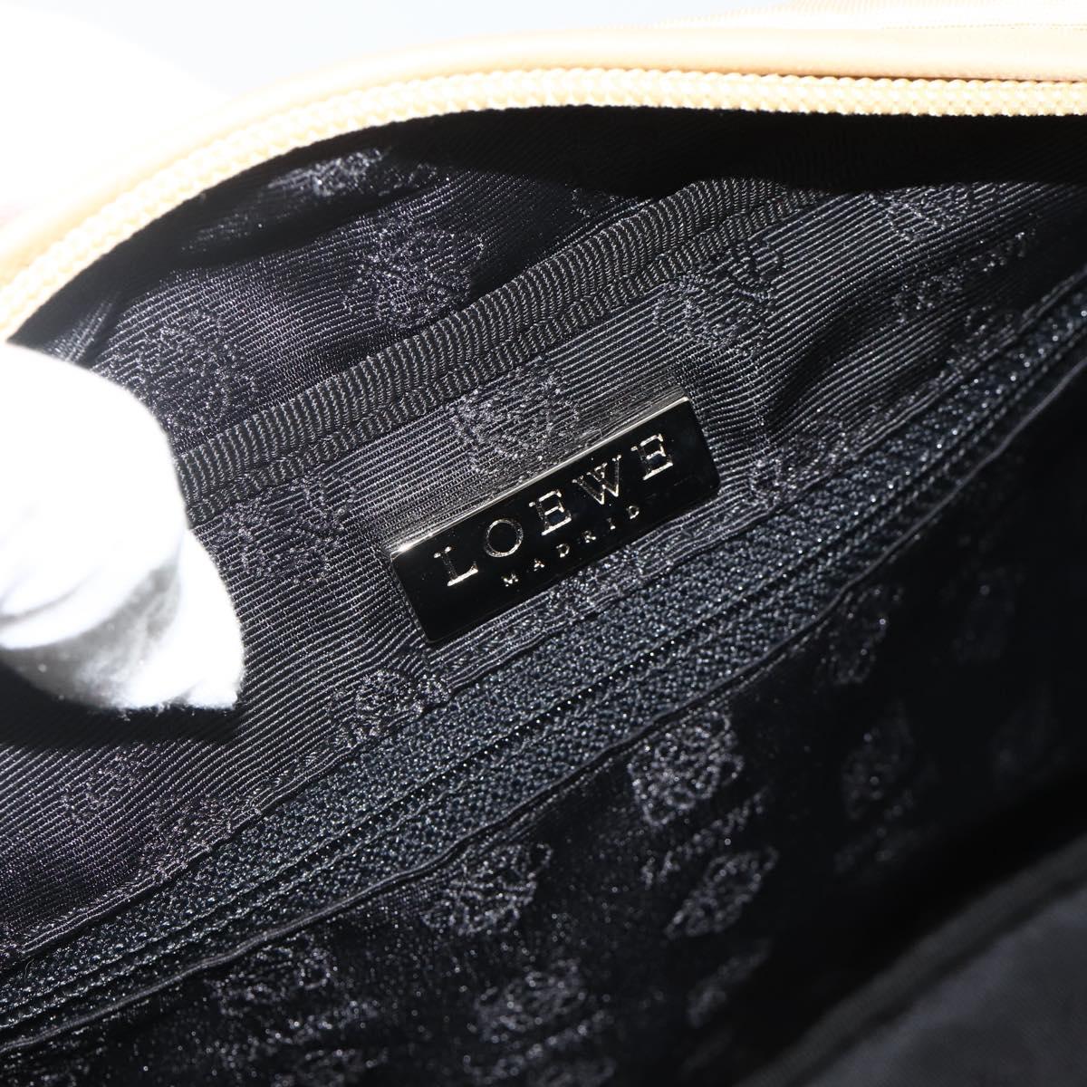 LOEWE Hand Bag Leather Beige Silver Auth ka4107