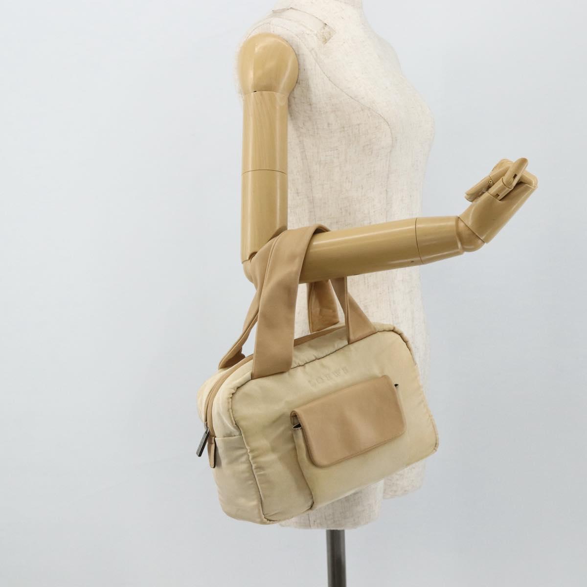 LOEWE Hand Bag Leather Beige Silver Auth ka4107
