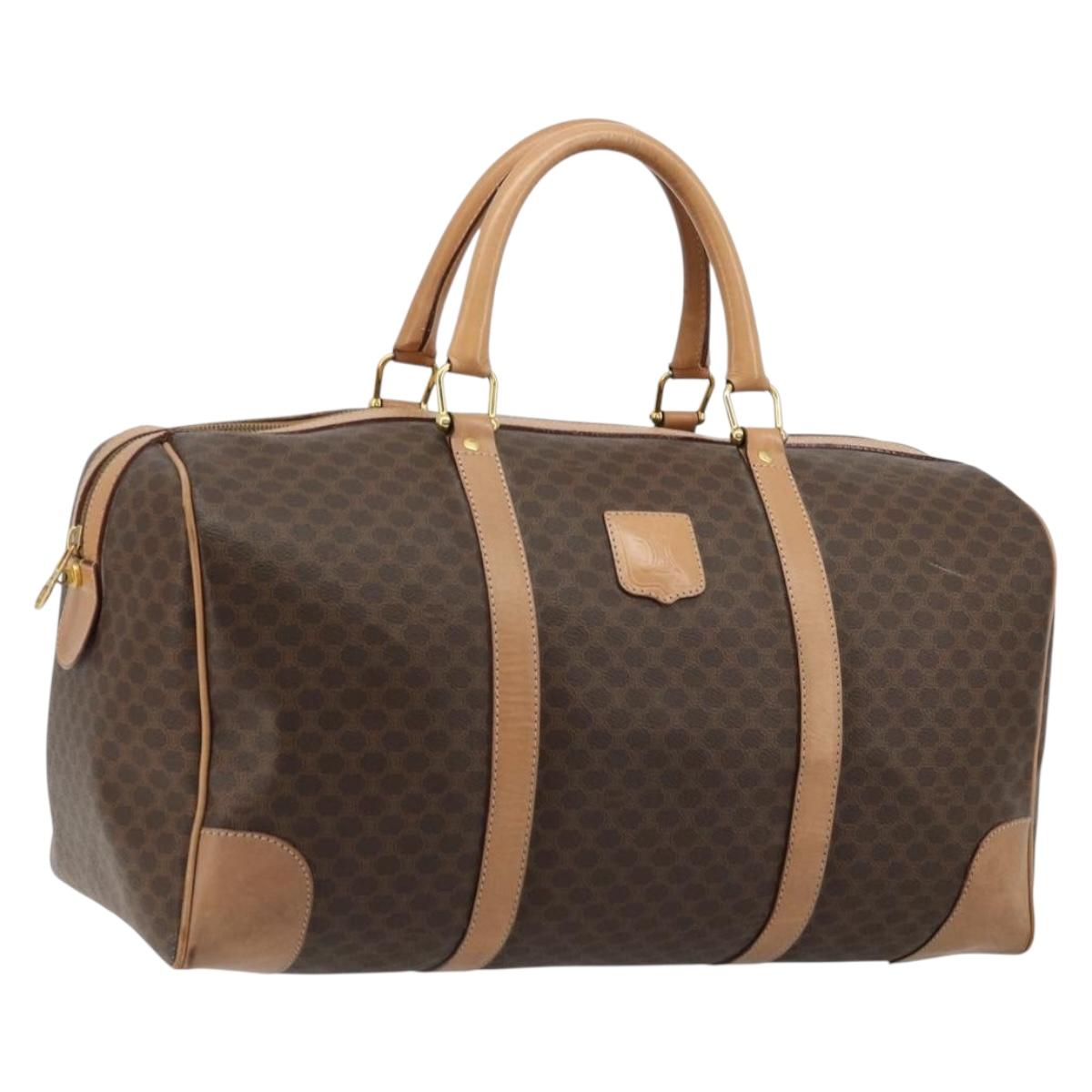 CELINE Macadam Canvas Boston Bag PVC Leather Brown Gold Auth ka4108A