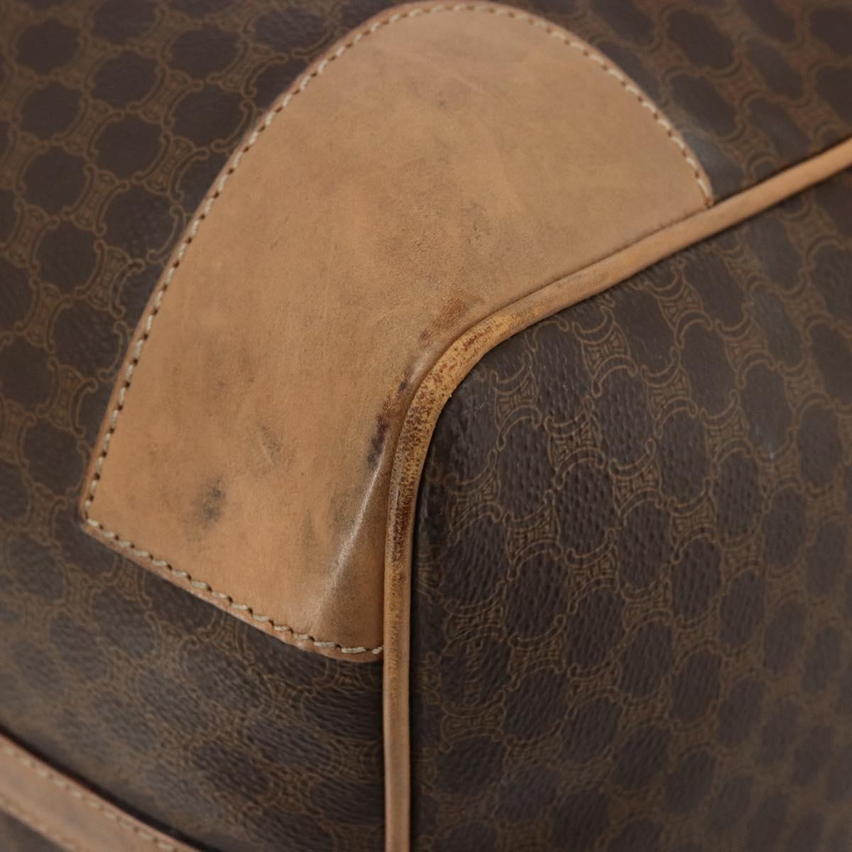 CELINE Macadam Canvas Boston Bag PVC Leather Brown Gold Auth ka4108A