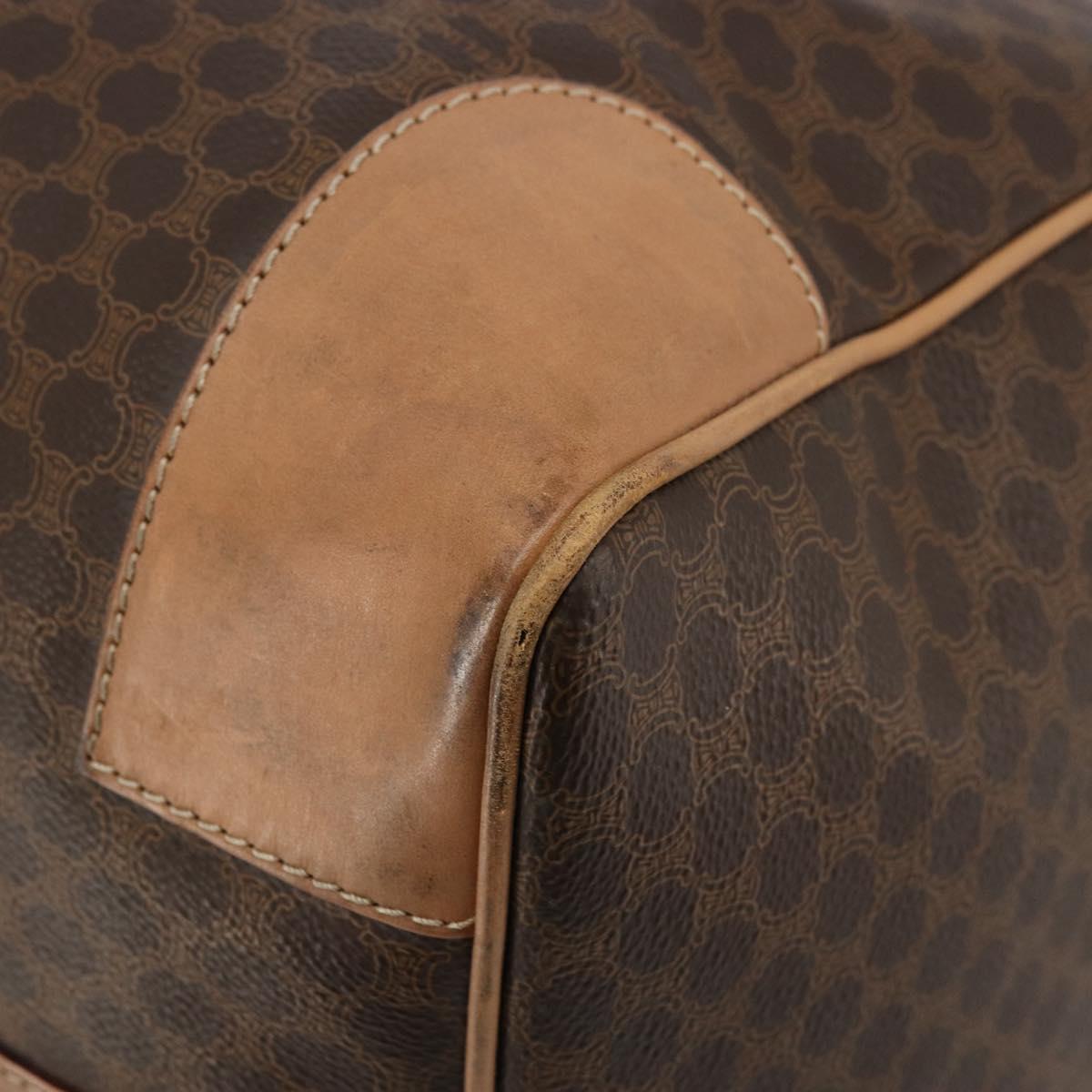 CELINE Macadam Canvas Boston Bag PVC Leather Brown Gold Auth ka4108A