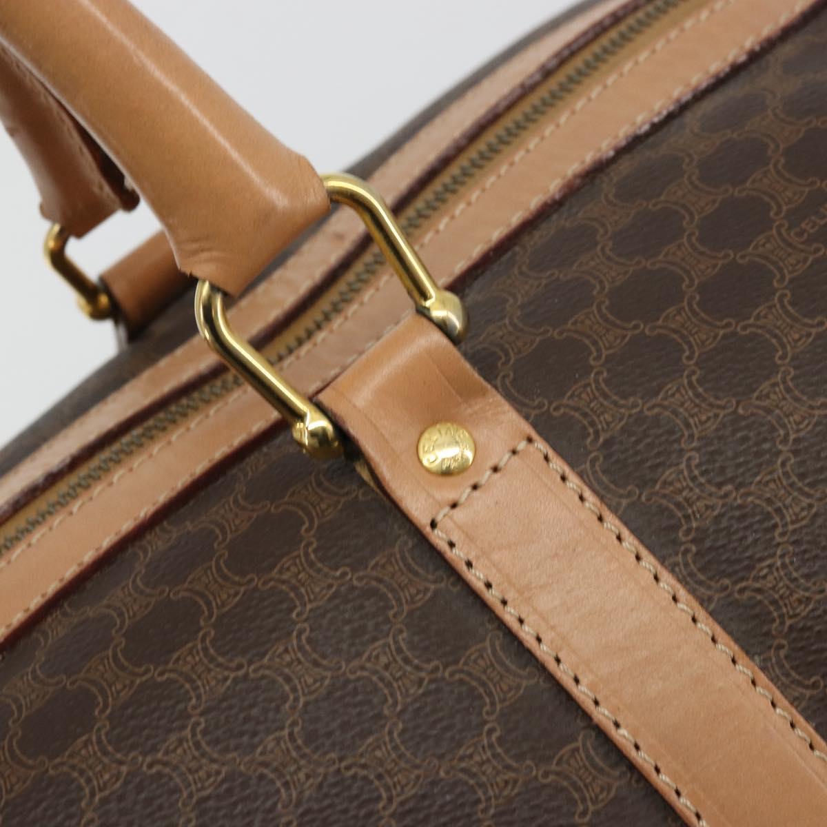 CELINE Macadam Canvas Boston Bag PVC Leather Brown Gold Auth ka4108A