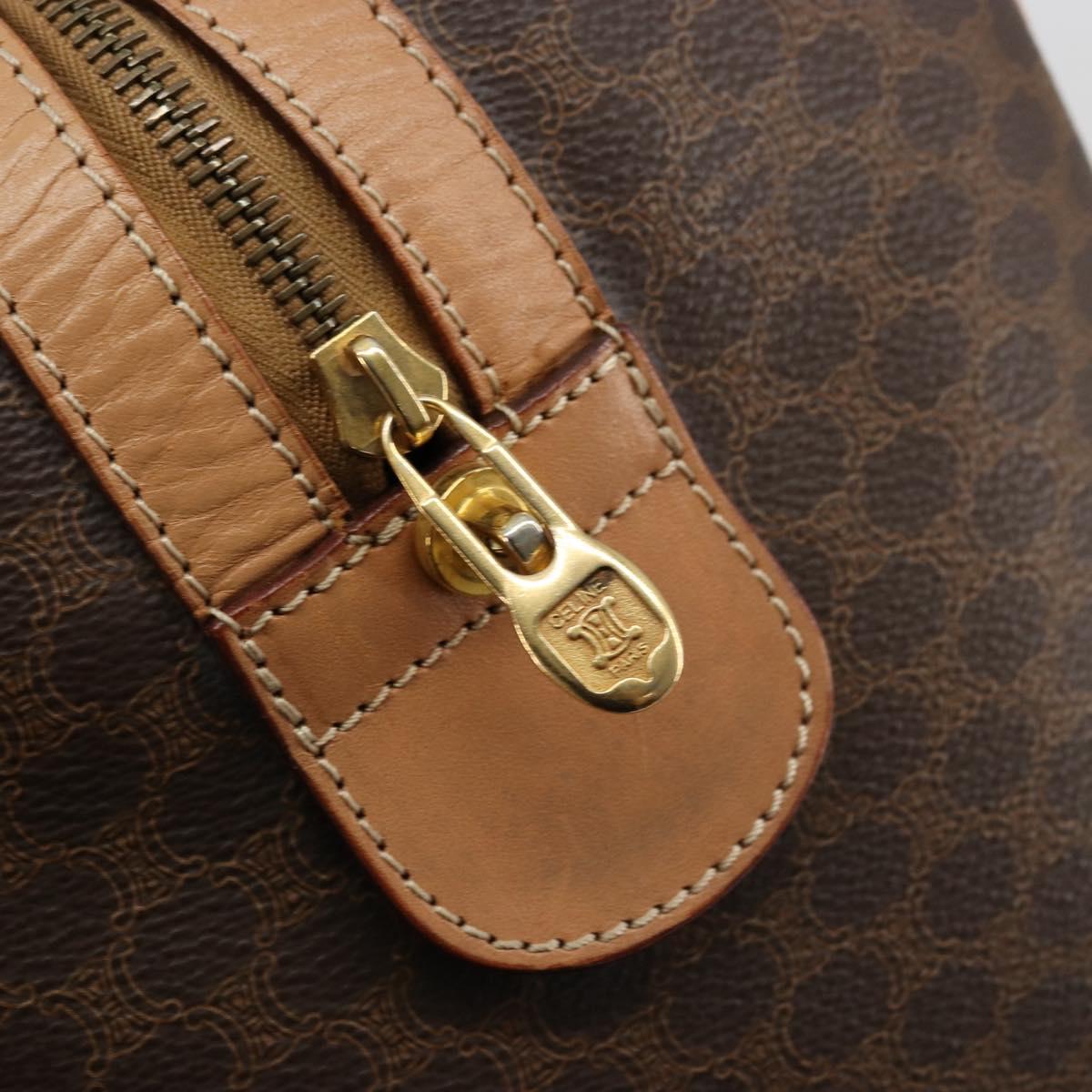 CELINE Macadam Canvas Boston Bag PVC Leather Brown Gold Auth ka4108A