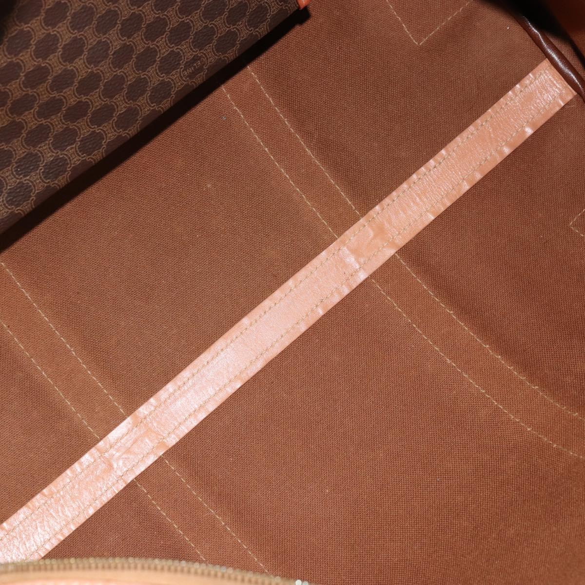 CELINE Macadam Canvas Boston Bag PVC Leather Brown Gold Auth ka4108A