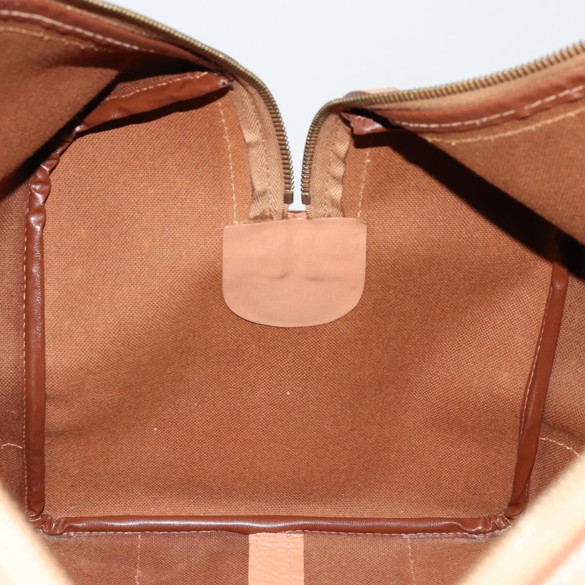 CELINE Macadam Canvas Boston Bag PVC Leather Brown Gold Auth ka4108A