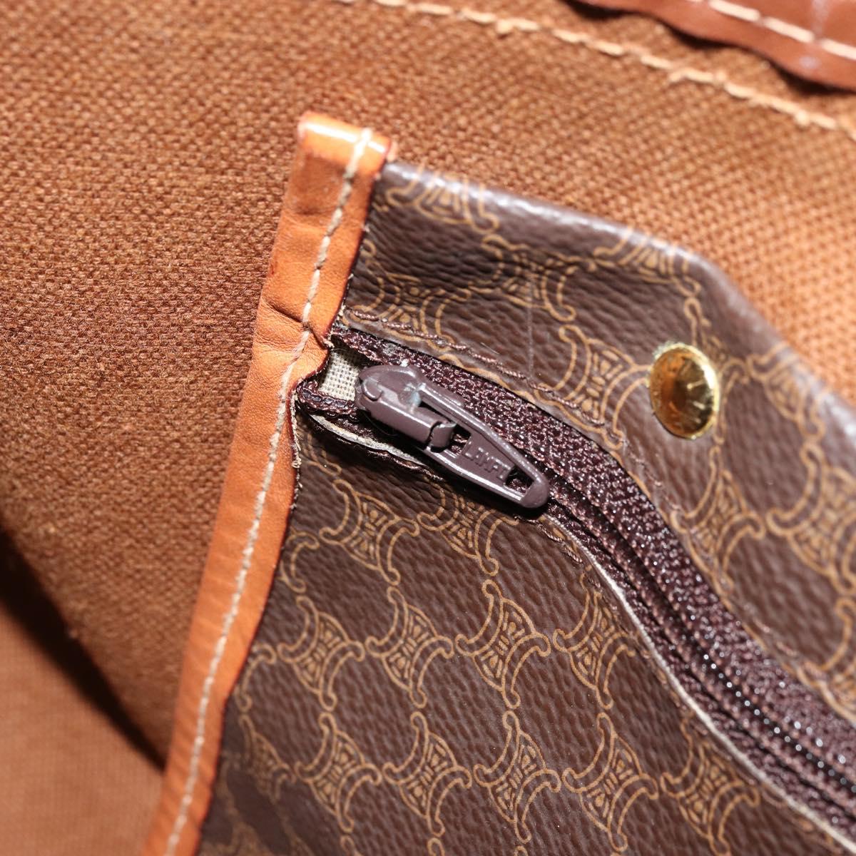 CELINE Macadam Canvas Boston Bag PVC Leather Brown Gold Auth ka4108A