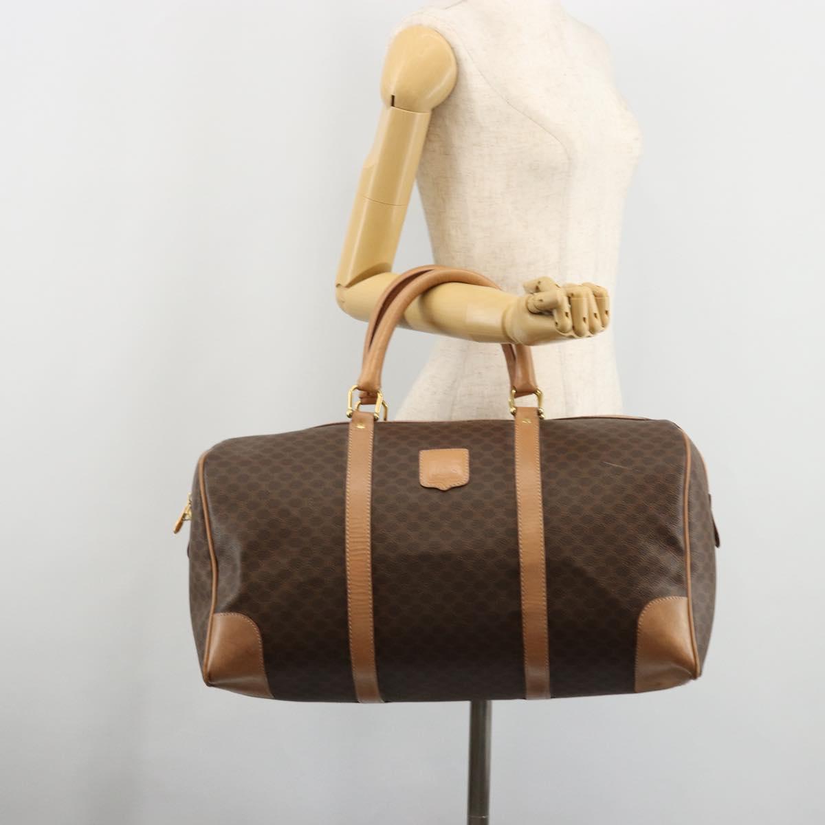 CELINE Macadam Canvas Boston Bag PVC Leather Brown Gold Auth ka4108A
